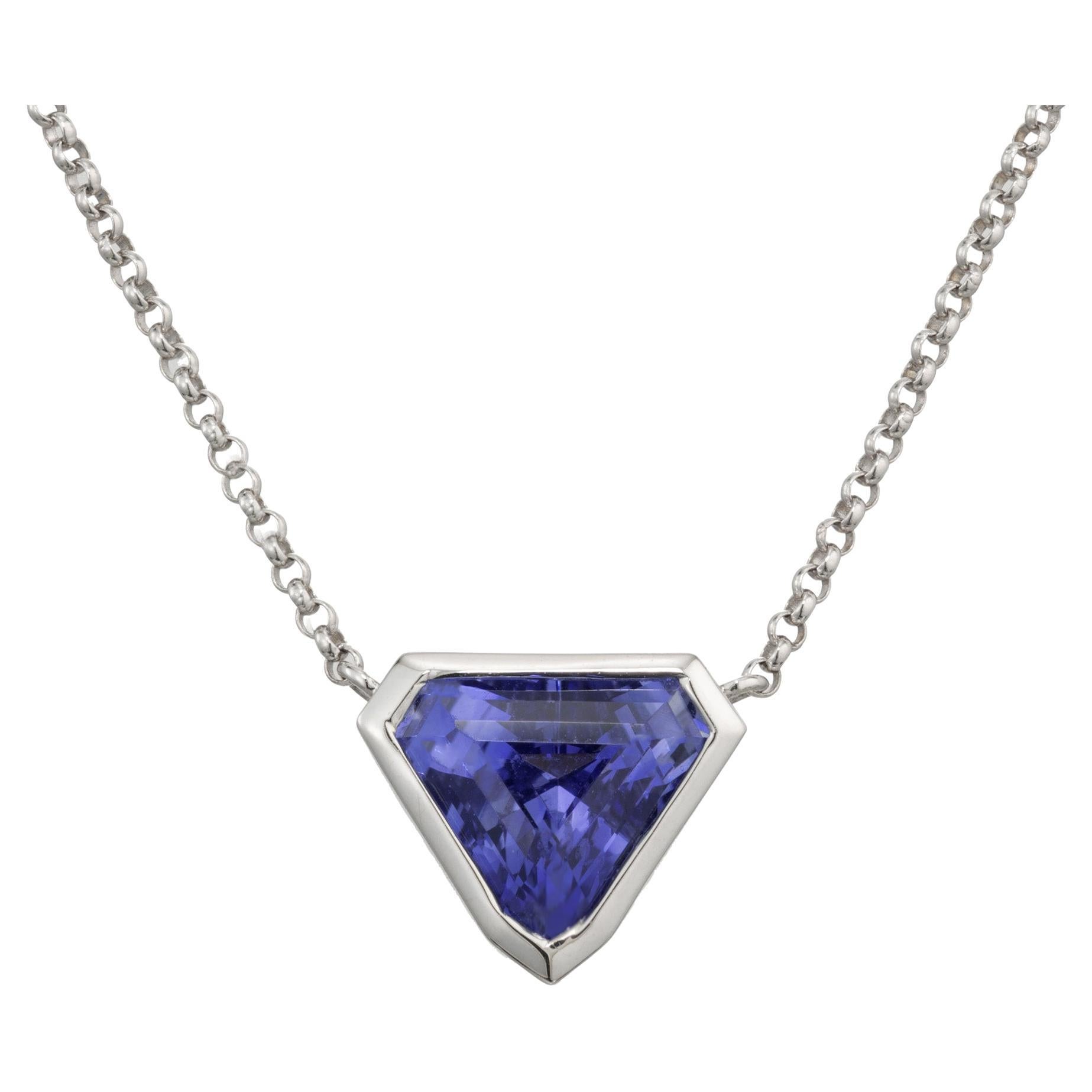 Peter Suchy 2.05 Carat Triangular Blue Sapphire White Gold Pendant Necklace