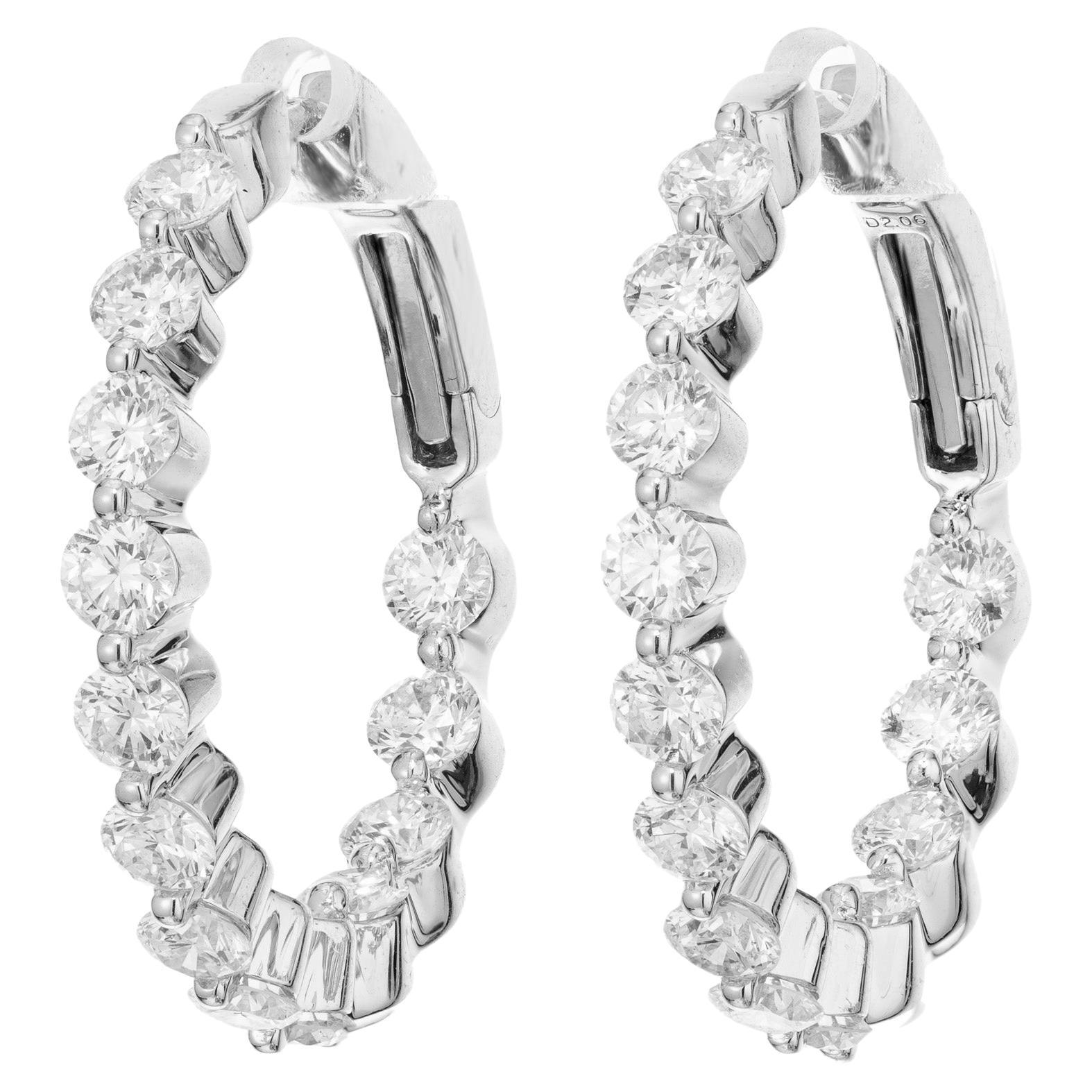 Peter Suchy 2.06 Carat Diamond Inside Out White Gold Hoop Earrings  For Sale