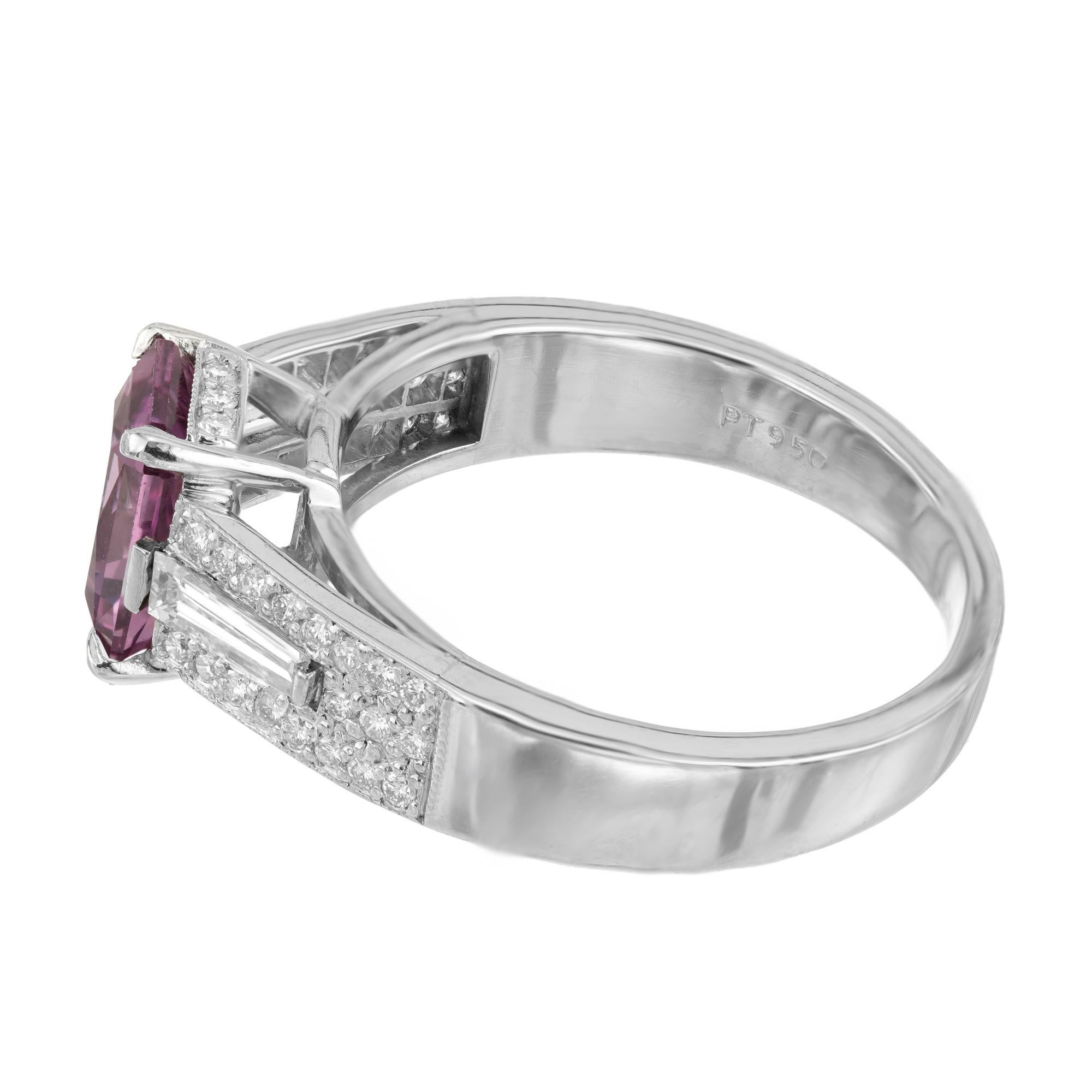 Octagon Cut Peter Suchy 2.06 Carat Pink Octagonal Sapphire Diamond Platinum Engagement Ring For Sale