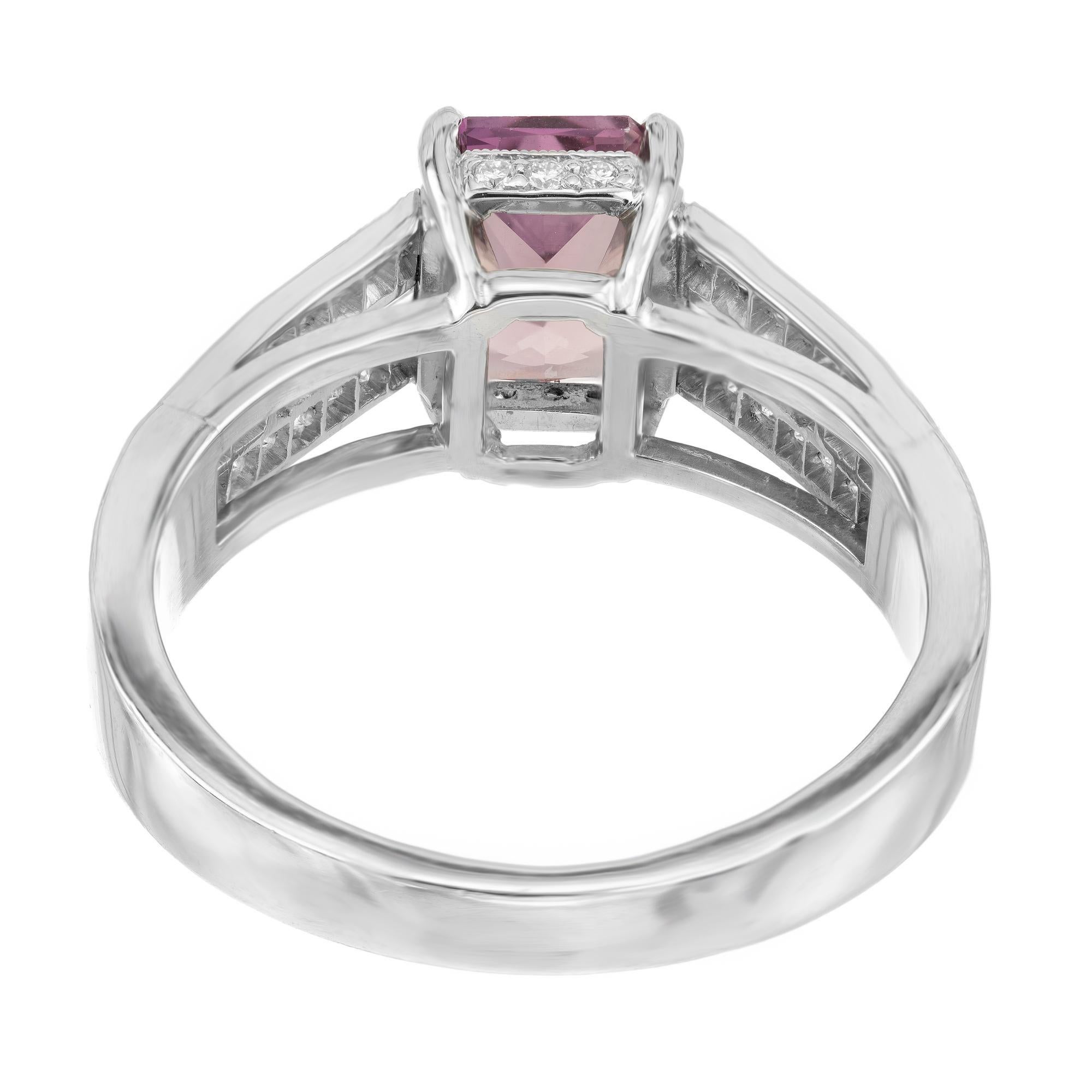 Women's Peter Suchy 2.06 Carat Pink Octagonal Sapphire Diamond Platinum Engagement Ring For Sale