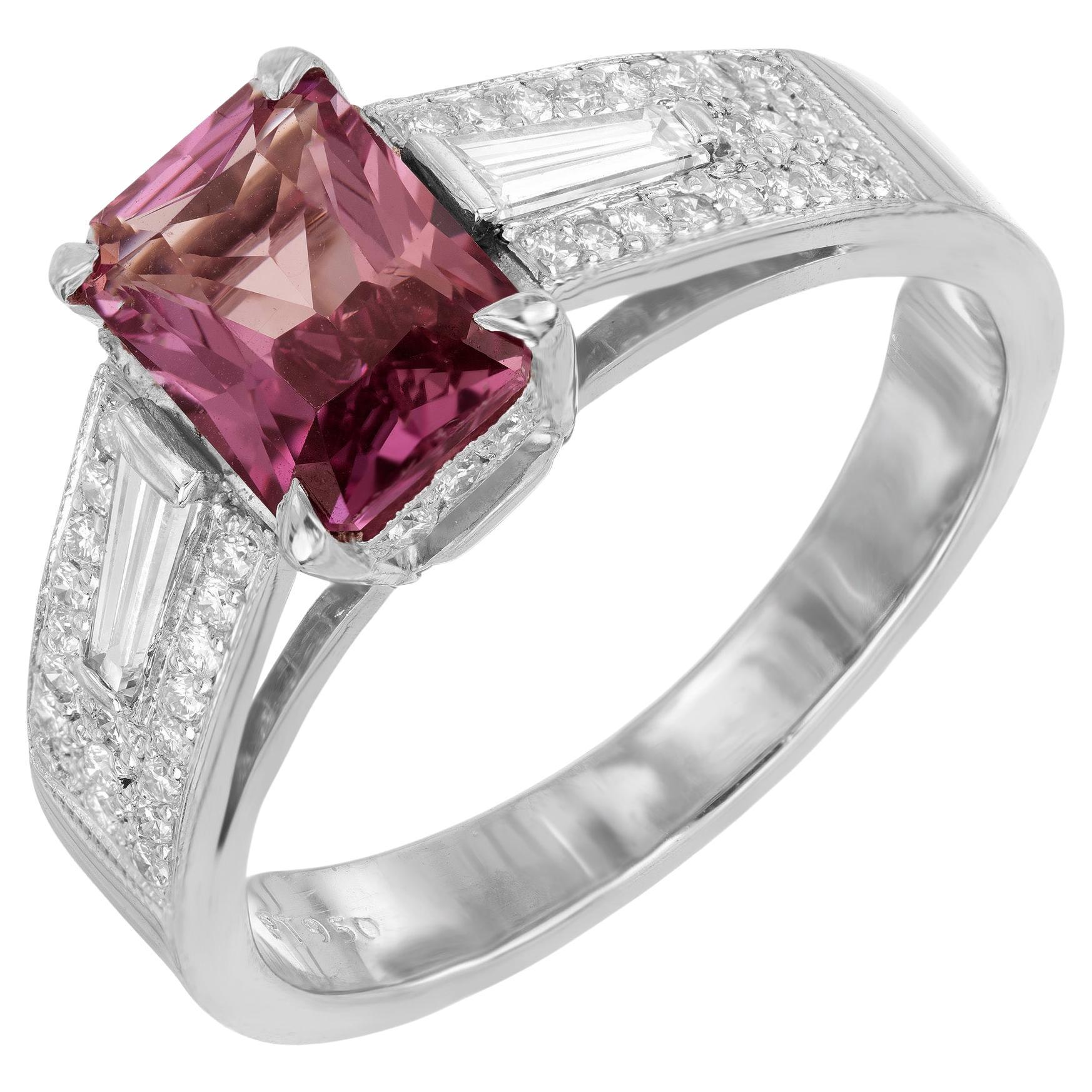 Peter Suchy 2.06 Carat Pink Octagonal Sapphire Diamond Platinum Engagement Ring