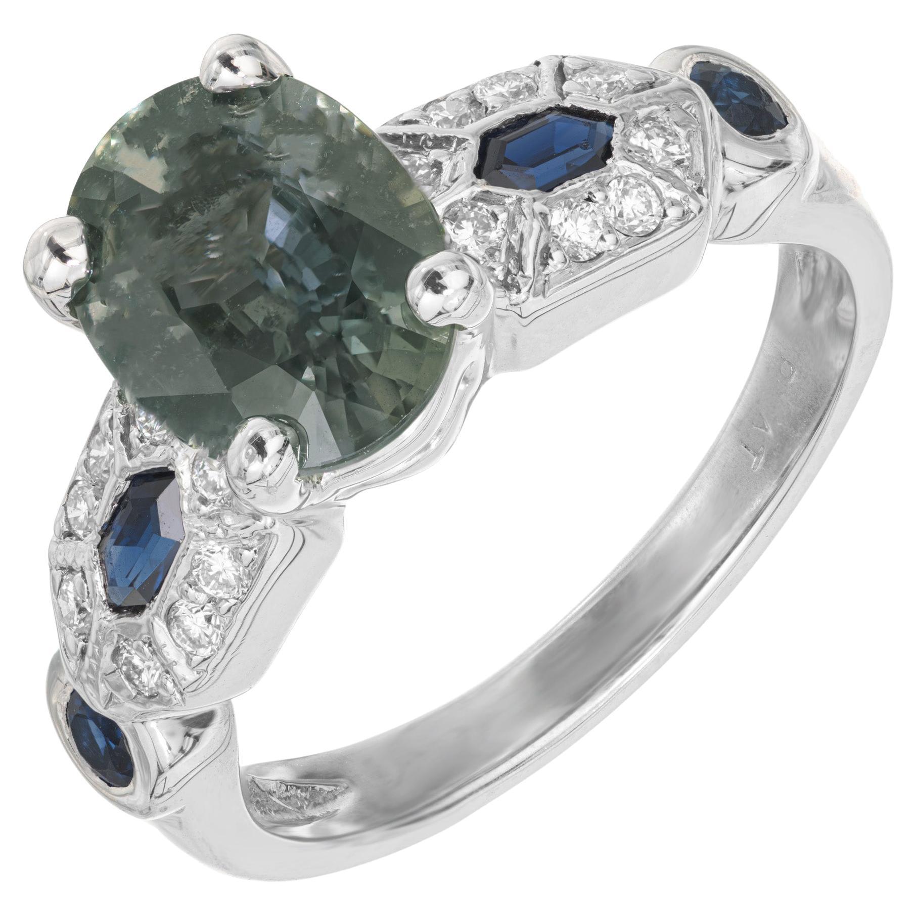 Peter Suchy Anillo de Compromiso de Platino con Zafiro y Diamante de 2,07 Quilates con Cambio de Color