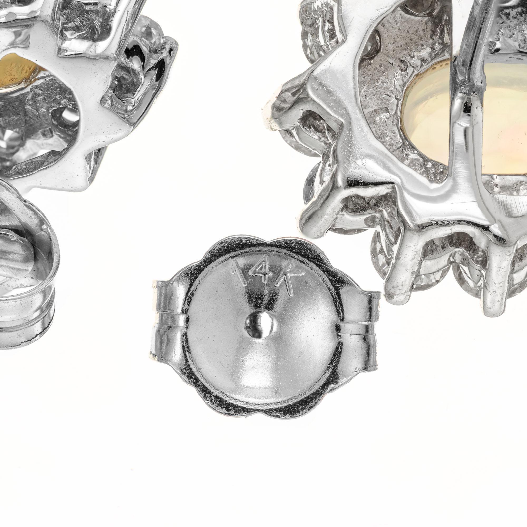 Women's Peter Suchy 2.09 Carat Opal Diamond Halo White Gold Earrings For Sale