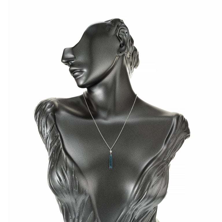 Women's Peter Suchy 2.10 Carat Blue Tourmaline Diamond White Gold Pendant Necklace For Sale