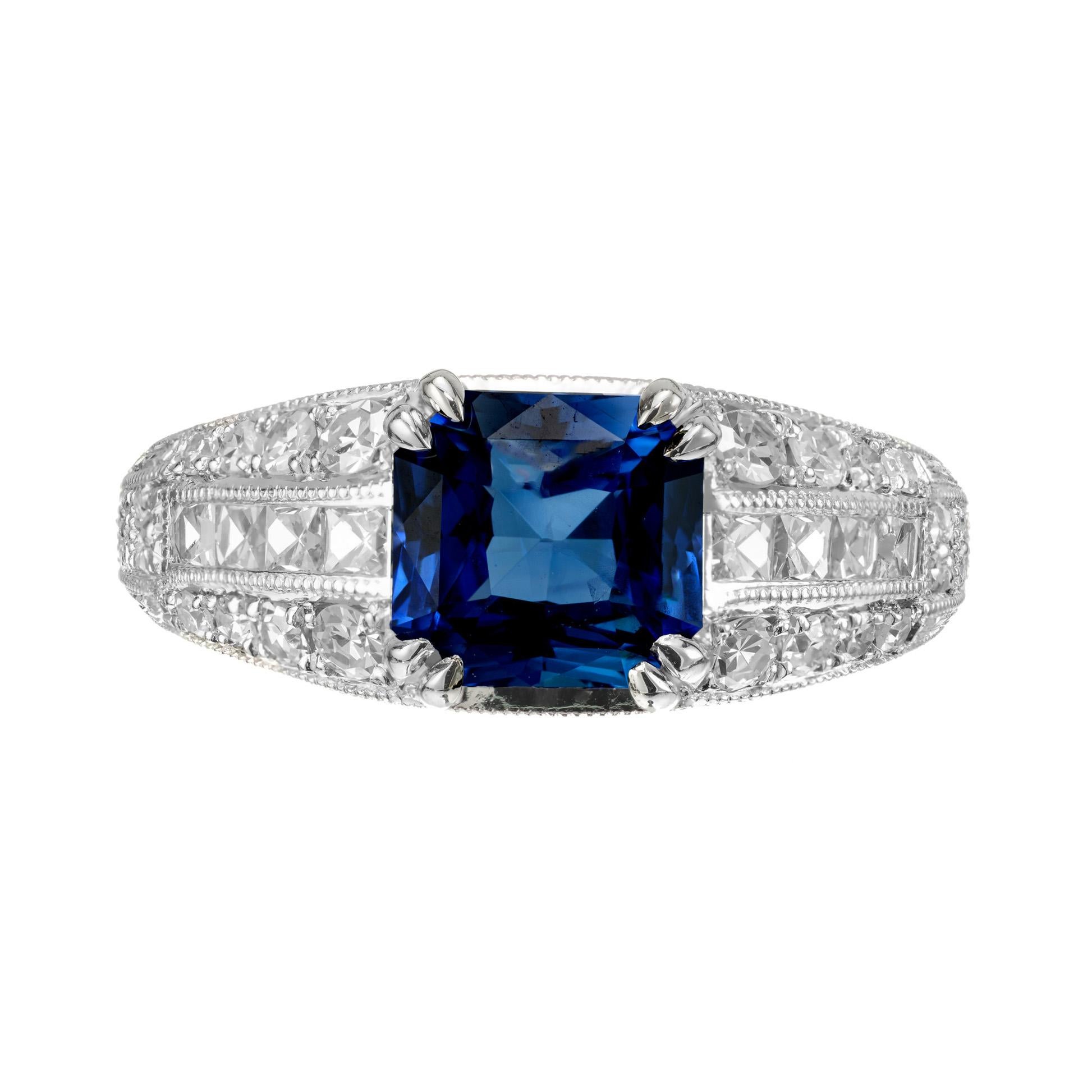 Taille octogone Peter Suchy Bague de fiançailles en platine avec saphir bleu tournesol de 2,10 carats et diamants en vente