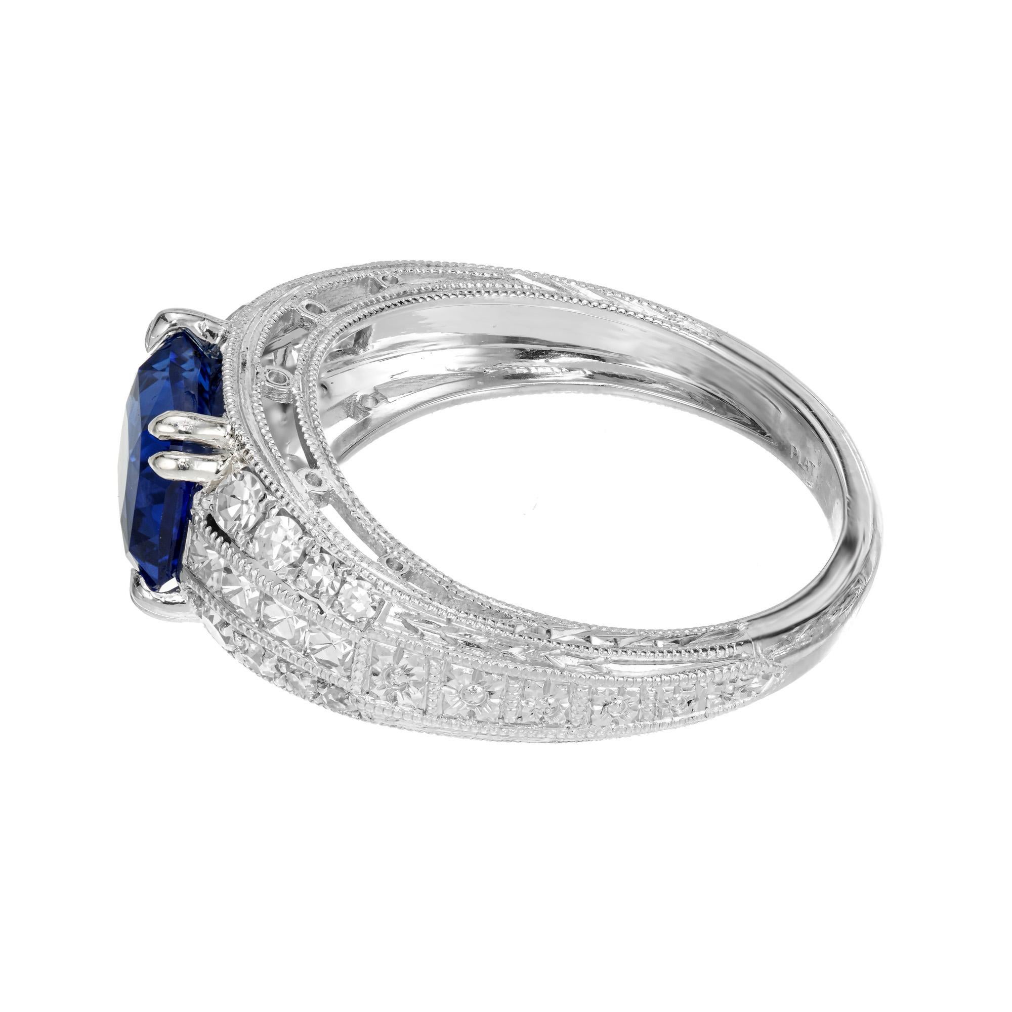 Peter Suchy 2.10 Carat Cornflower Blue Sapphire Diamond Platinum Engagement Ring For Sale 1