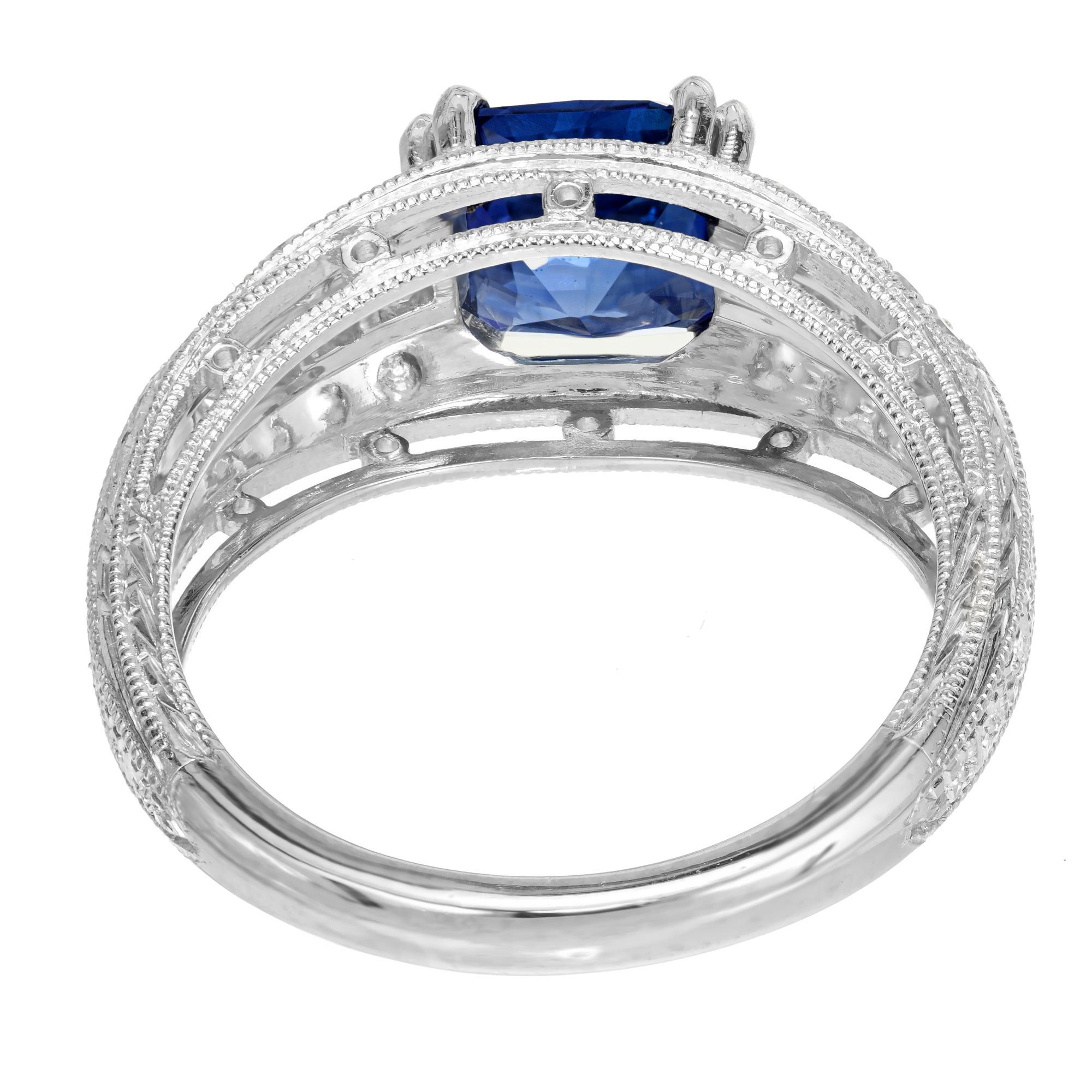 Peter Suchy 2.10 Carat Cornflower Blue Sapphire Diamond Platinum Engagement Ring For Sale 2
