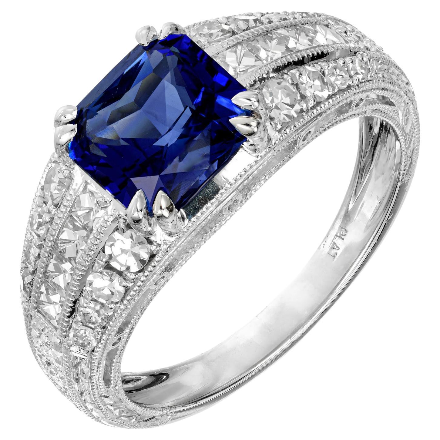 Peter Suchy 2.10 Carat Cornflower Blue Sapphire Diamond Platinum Engagement Ring For Sale