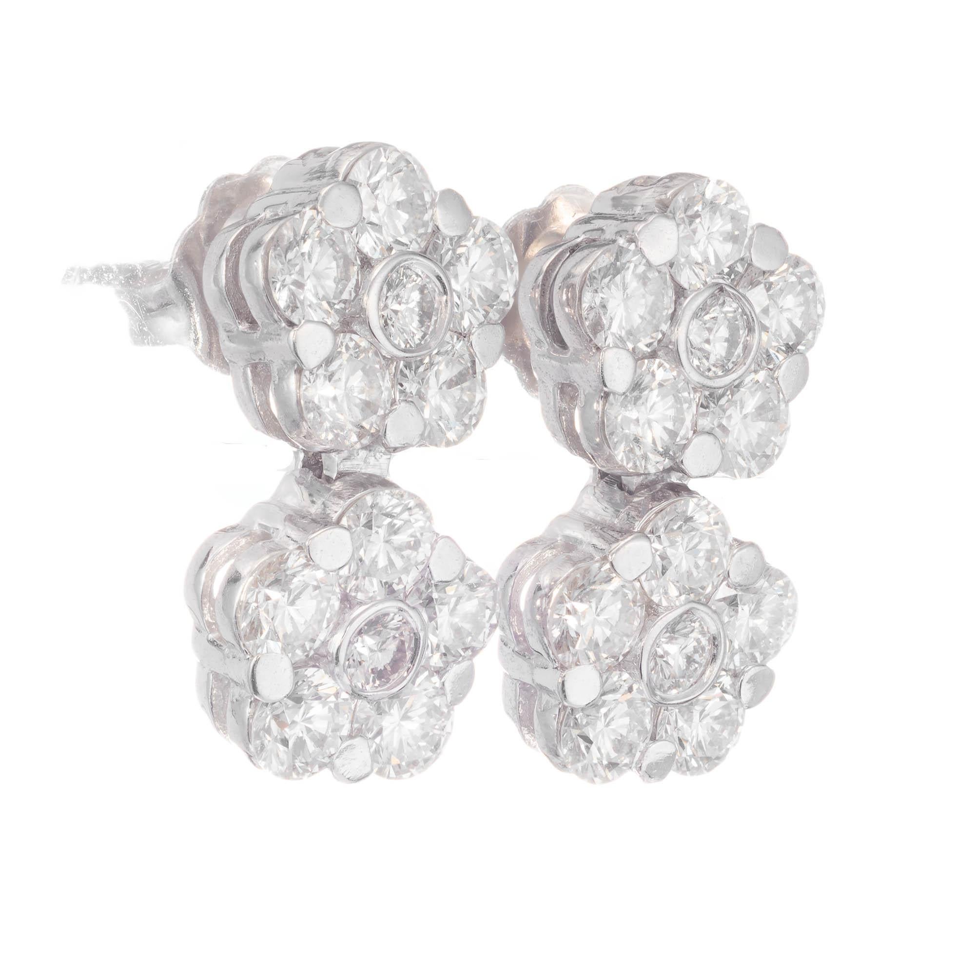 Peter Suchy 2.11 Carat Diamond White Gold Flower Cluster Dangle Earrings