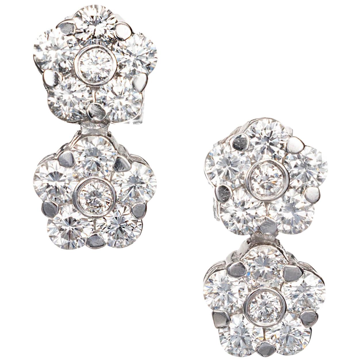 Peter Suchy 2.12 Carat Diamond Gold Double Cluster Dangle Earrings For Sale