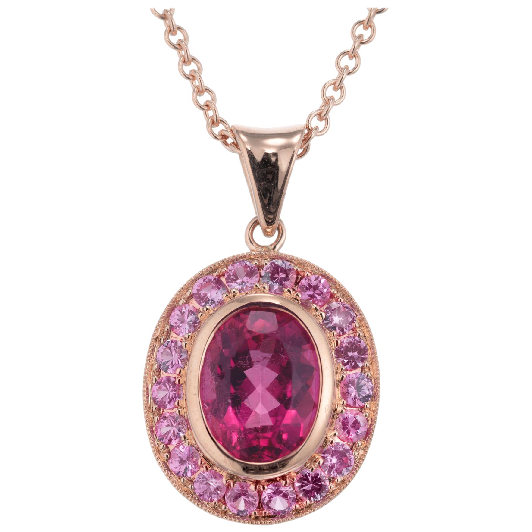 Peter Suchy 2.15 Carat Pink Tourmaline Pink Sapphire Rose Gold Pendant Necklace