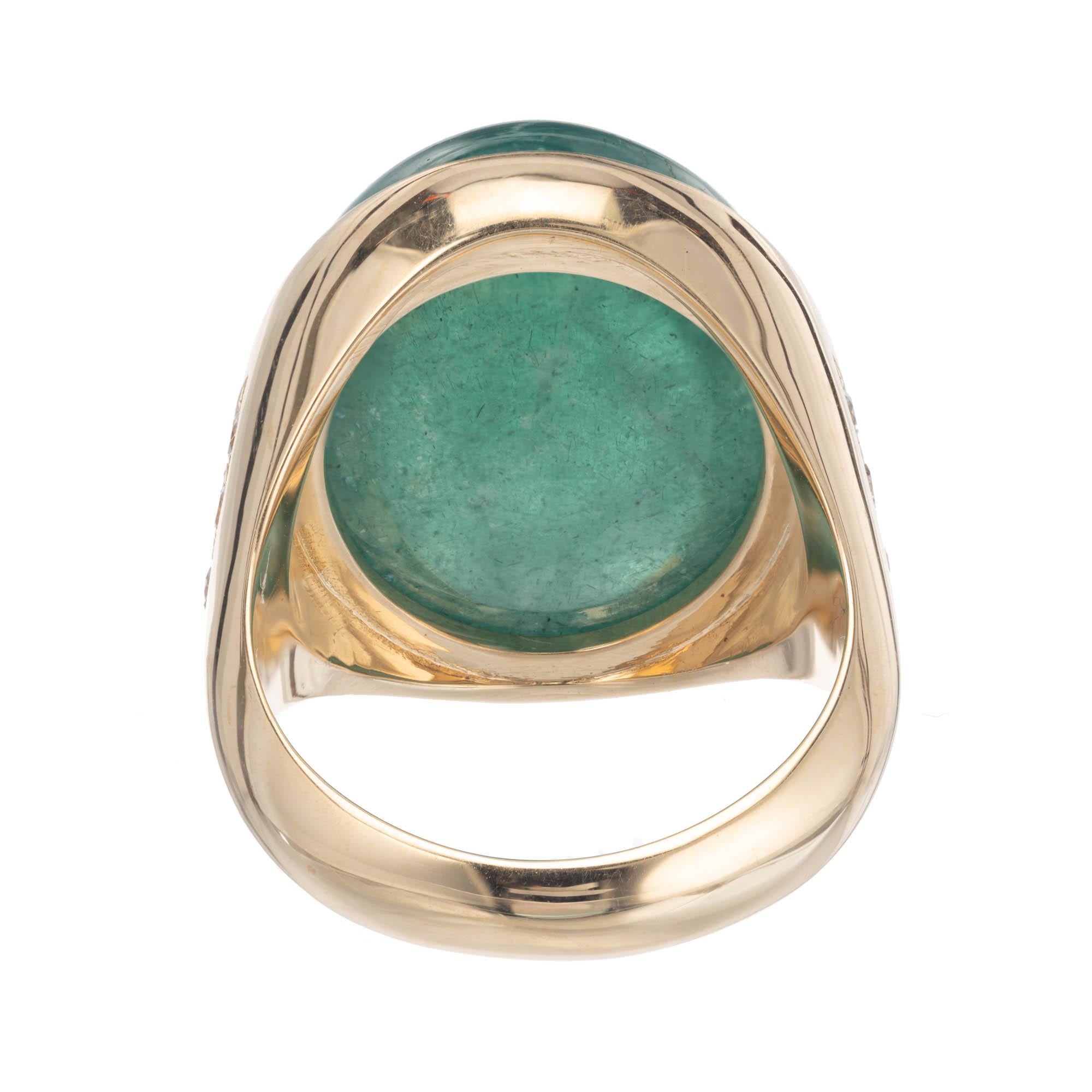 Oval Cut Peter Suchy 21.58 Carat Emerald Diamond Yellow Gold Cocktail Ring For Sale