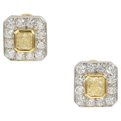 Peter Suchy Pendientes Octágono Oro Platino Halo Diamante Blanco Amarillo 2,17 Quilates