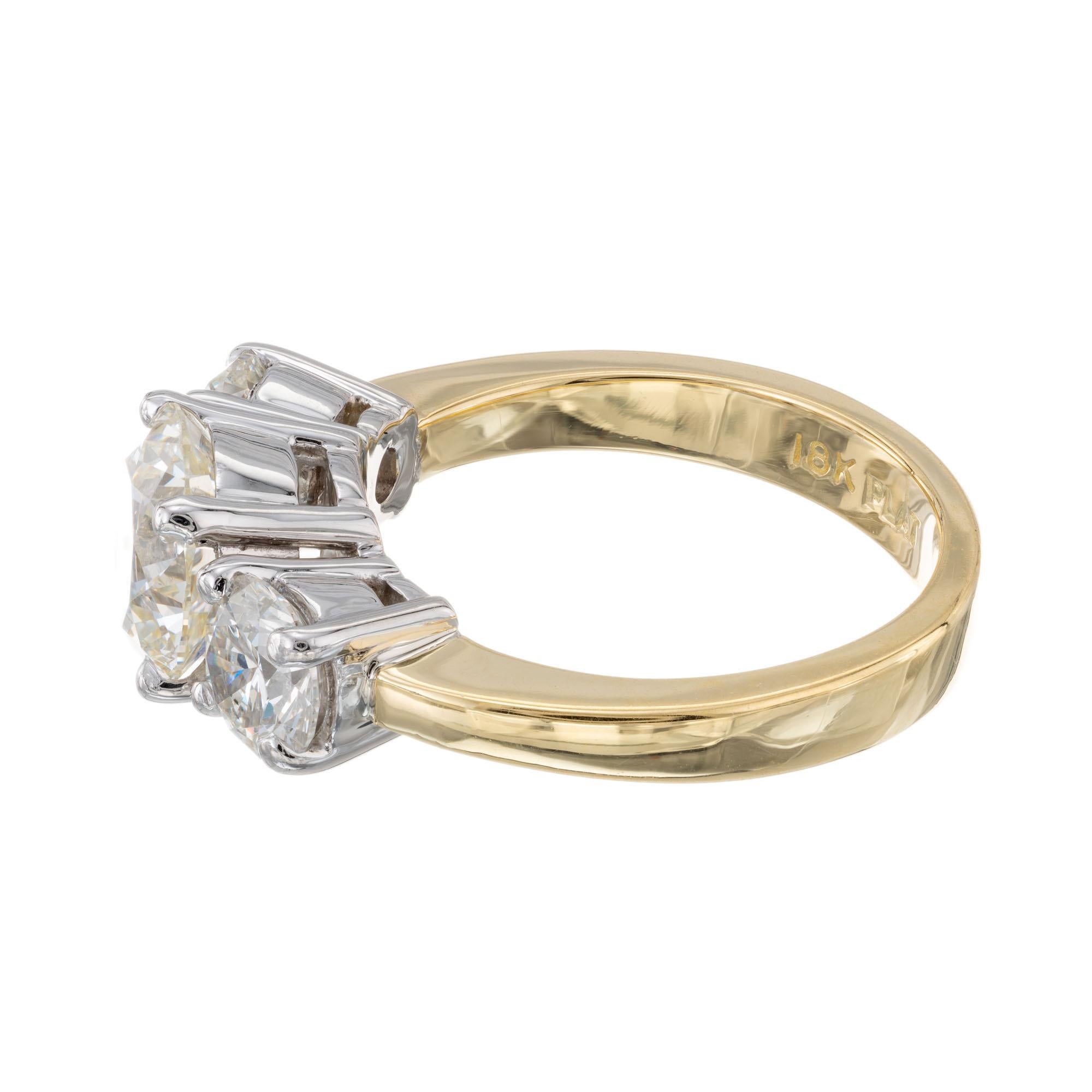 Peter Suchy 2.18 Carat Diamond Yellow Gold Platinum Three-Stone Engagement Ring In New Condition For Sale In Stamford, CT