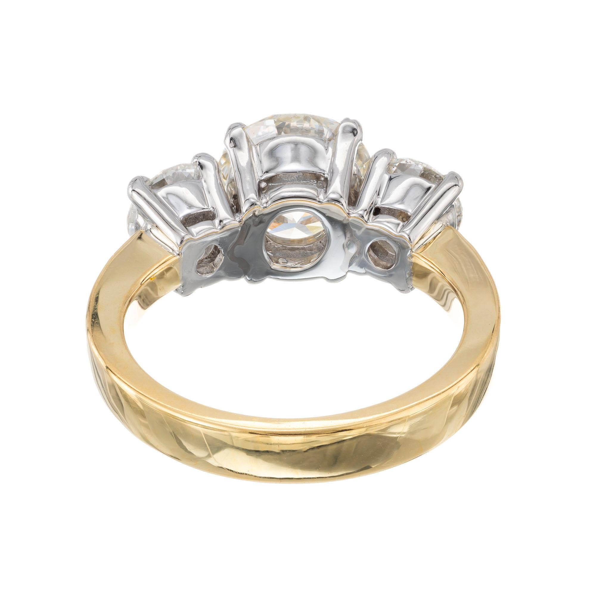 Women's Peter Suchy 2.18 Carat Diamond Yellow Gold Platinum Three-Stone Engagement Ring For Sale