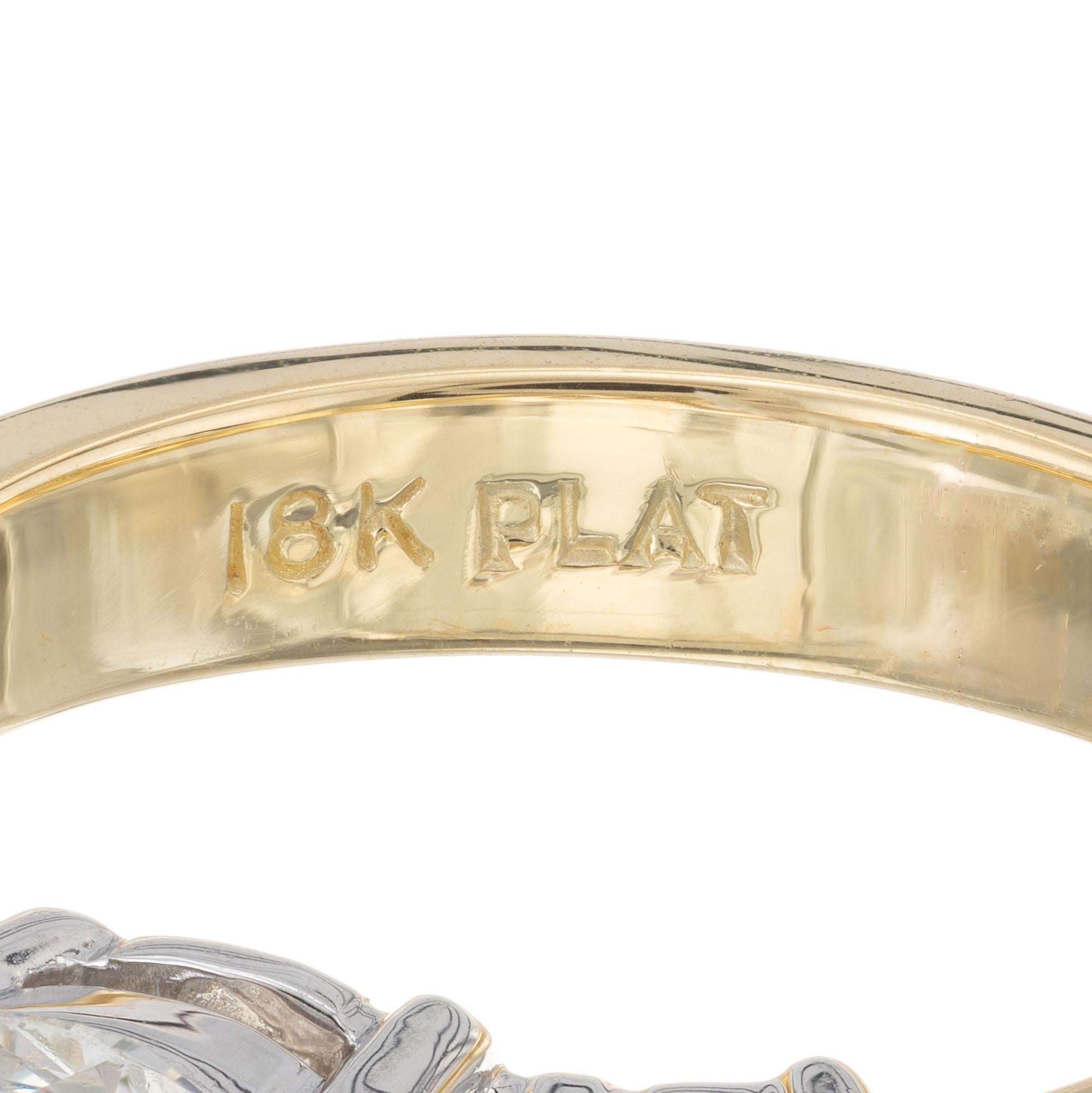 Peter Suchy 2.18 Carat Diamond Yellow Gold Platinum Three-Stone Engagement Ring For Sale 1