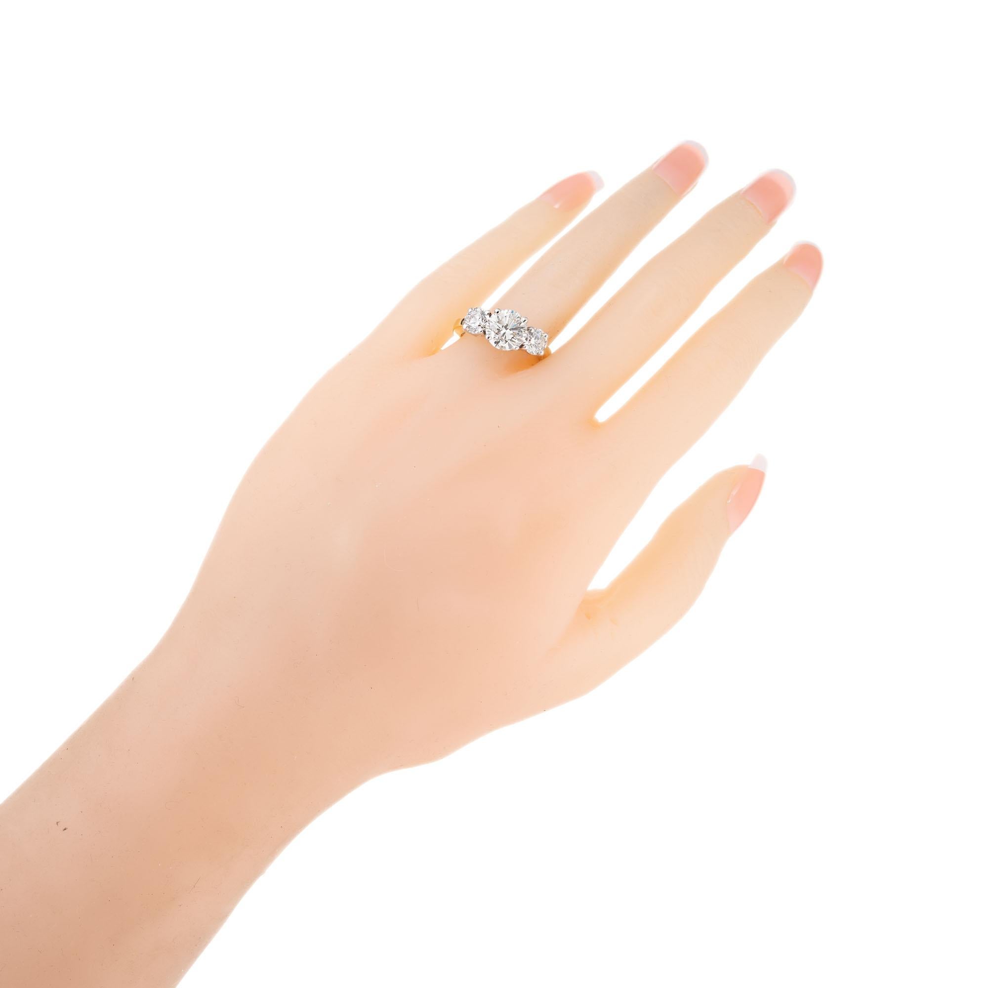 Peter Suchy 2.18 Carat Diamond Yellow Gold Platinum Three-Stone Engagement Ring For Sale 2
