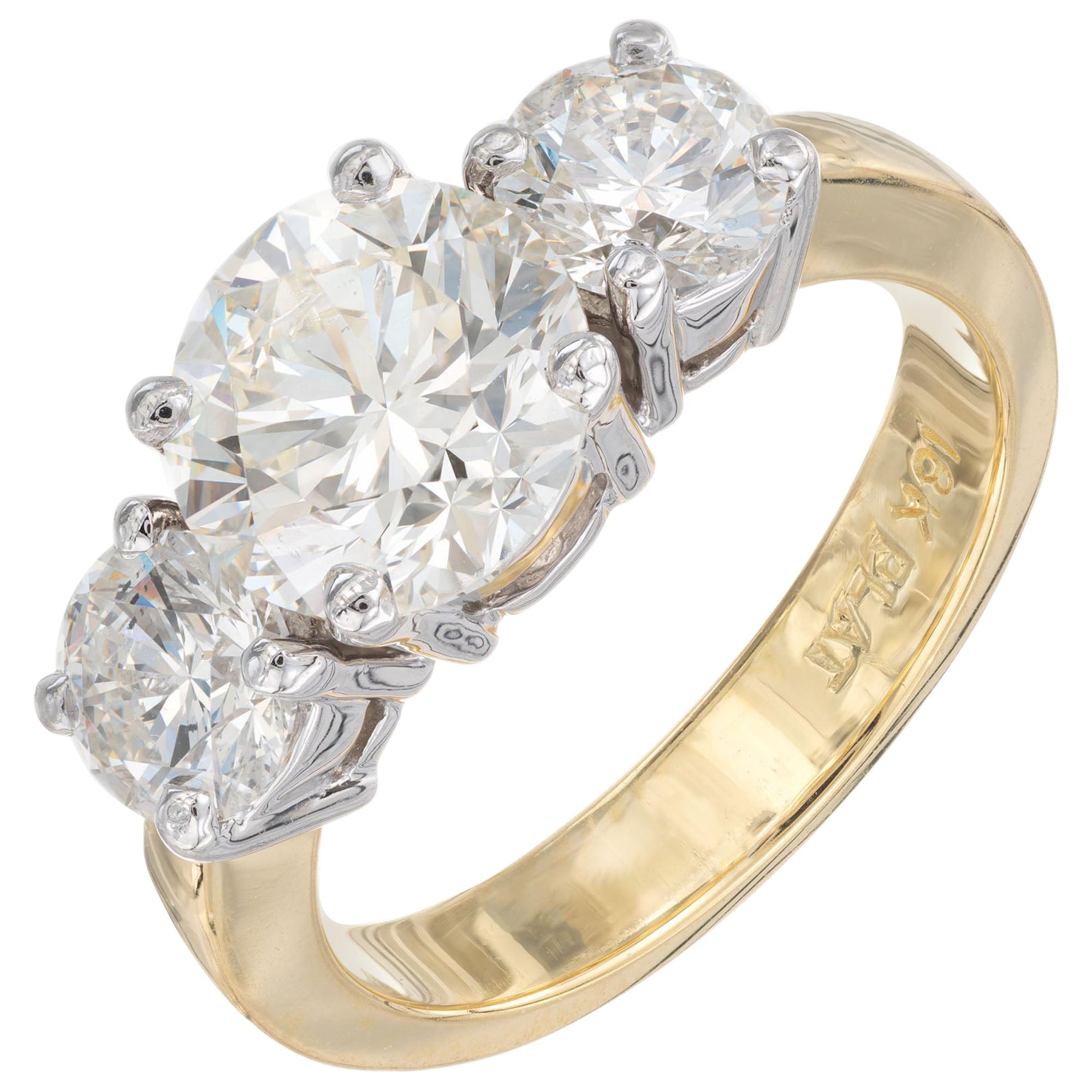 Peter Suchy 2.18 Carat Diamond Yellow Gold Platinum Three-Stone Engagement Ring For Sale