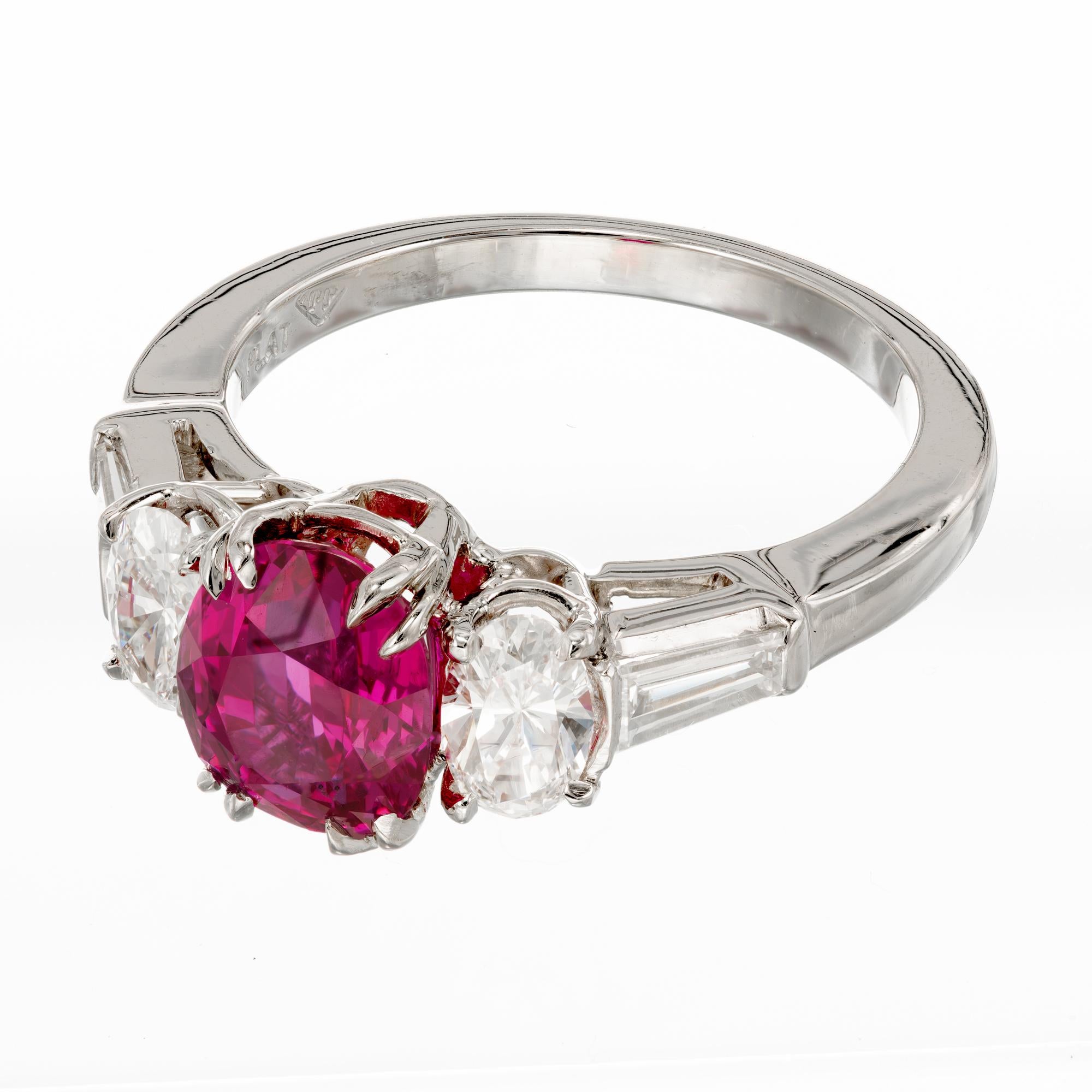 Oval Cut Peter Suchy 2.23 Carat Burma Myanmar Red Ruby Diamond Platinum Engagement Ring For Sale