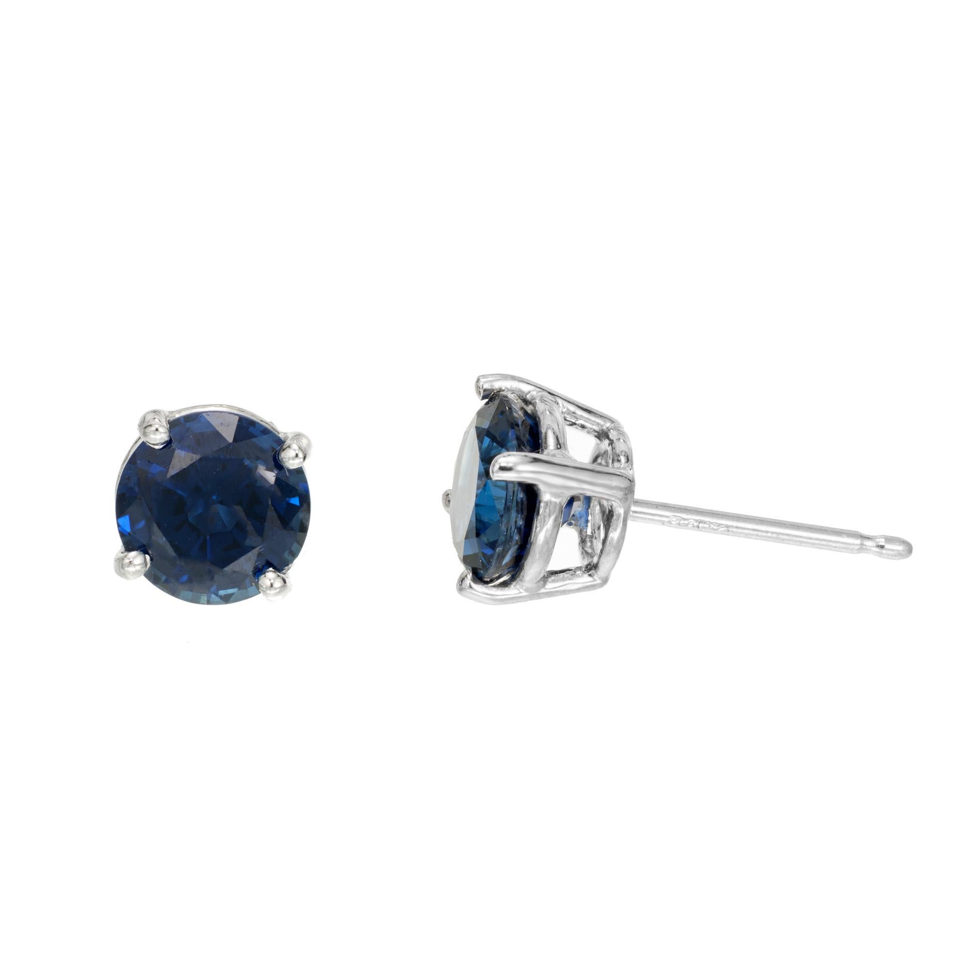 Round Cut Peter Suchy 2.24 Carat Blue Sapphire Platinum Stud Earrings For Sale
