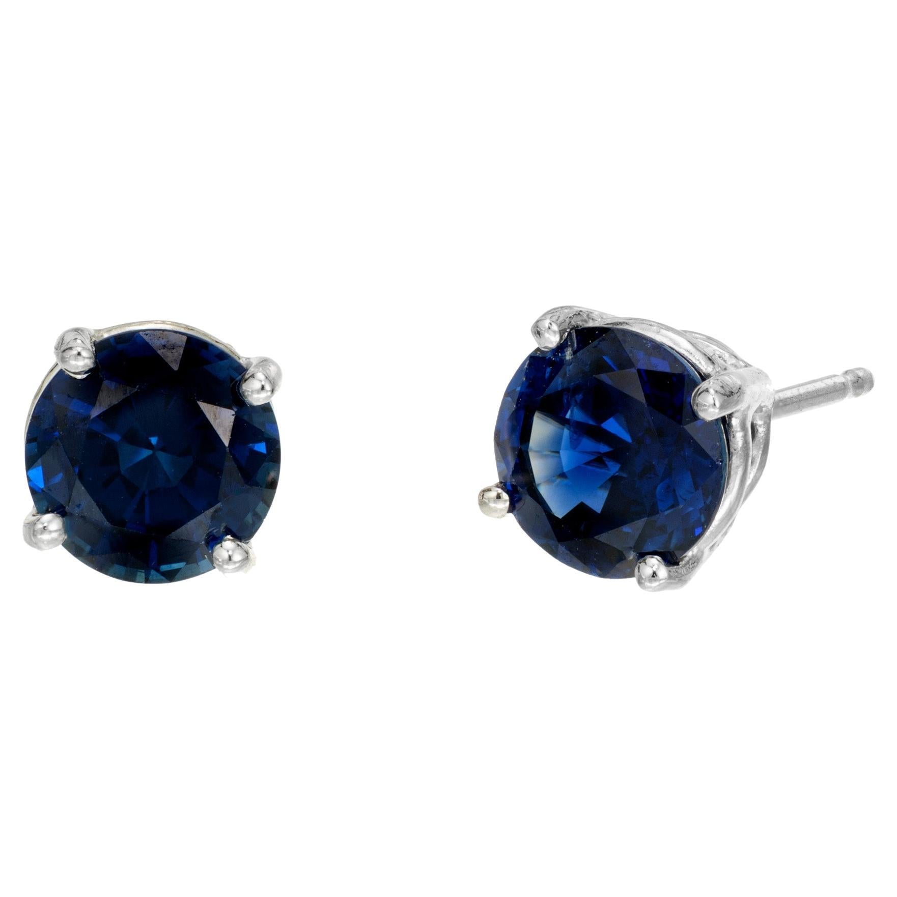 Peter Suchy 2.24 Carat Blue Sapphire Platinum Stud Earrings