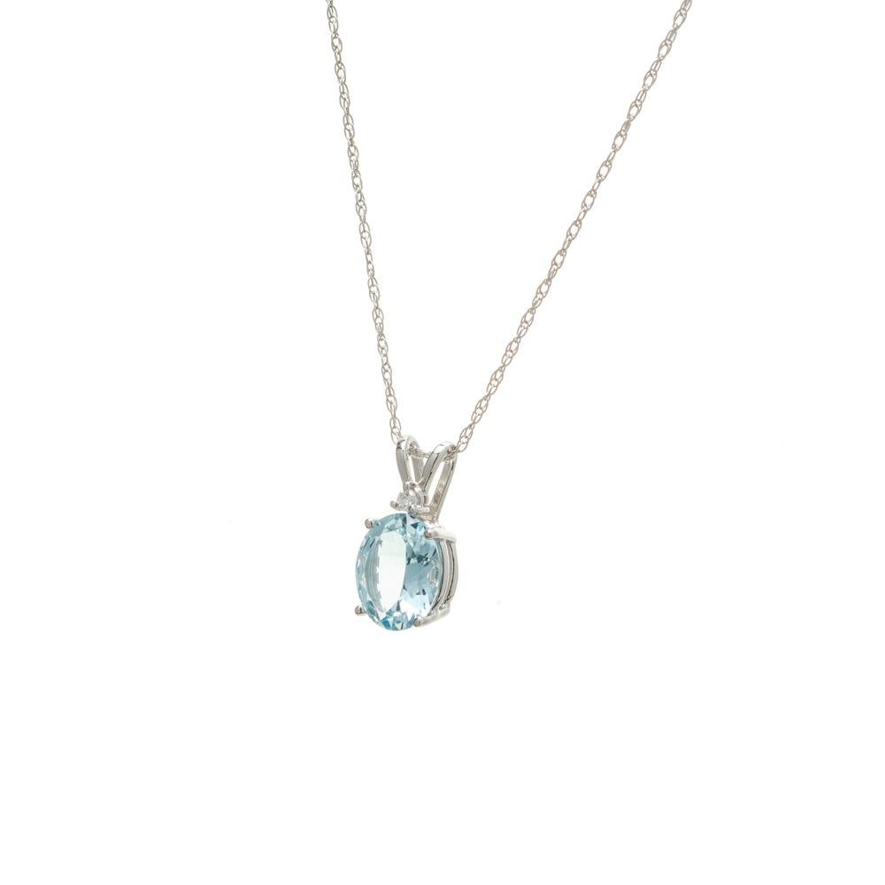 Oval Cut Peter Suchy 2.25 Carat Aquamarine Diamond White Gold Pendant Necklace For Sale
