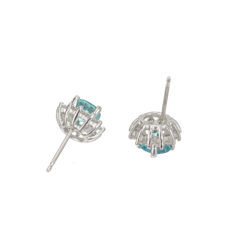 Peter Suchy 2.26 Carat Blue Zircon Diamond White Gold Halo Earrings In New Condition In Stamford, CT