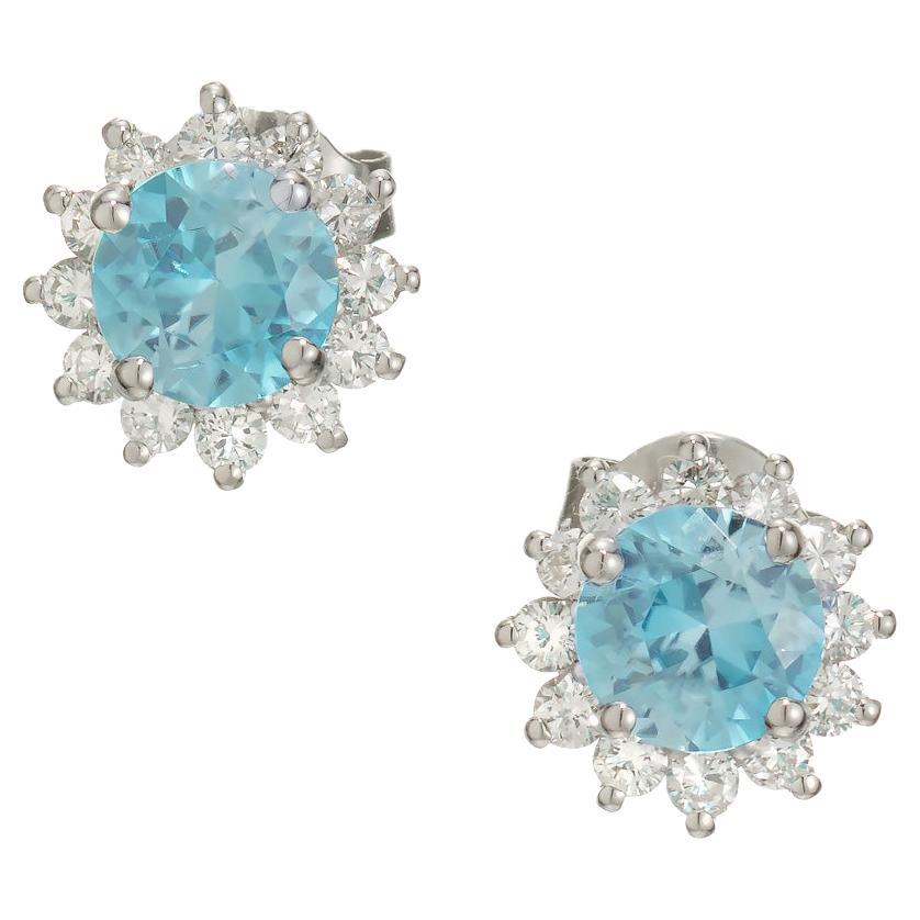 Peter Suchy 2.26 Carat Blue Zircon Diamond White Gold Halo Earrings