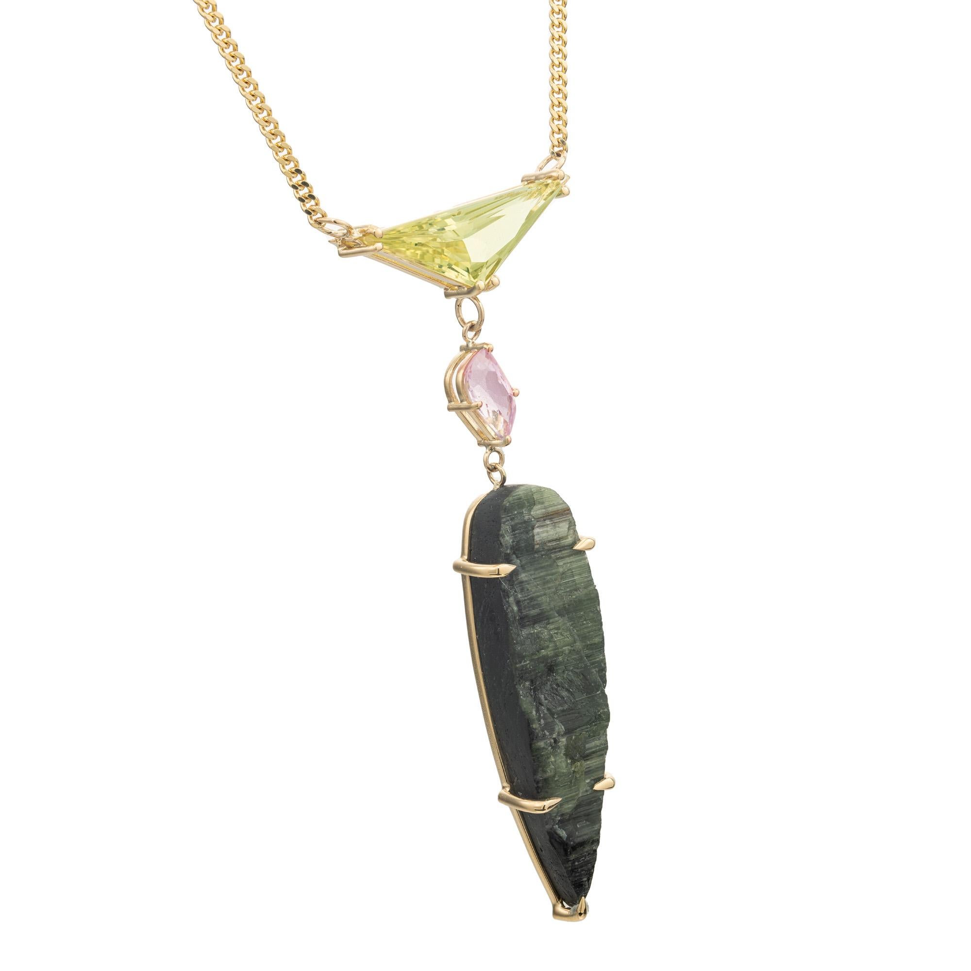 Pear Cut Peter Suchy 23.14 Carat Tourmaline Beryl Topaz Yellow Gold Pendant Necklace For Sale