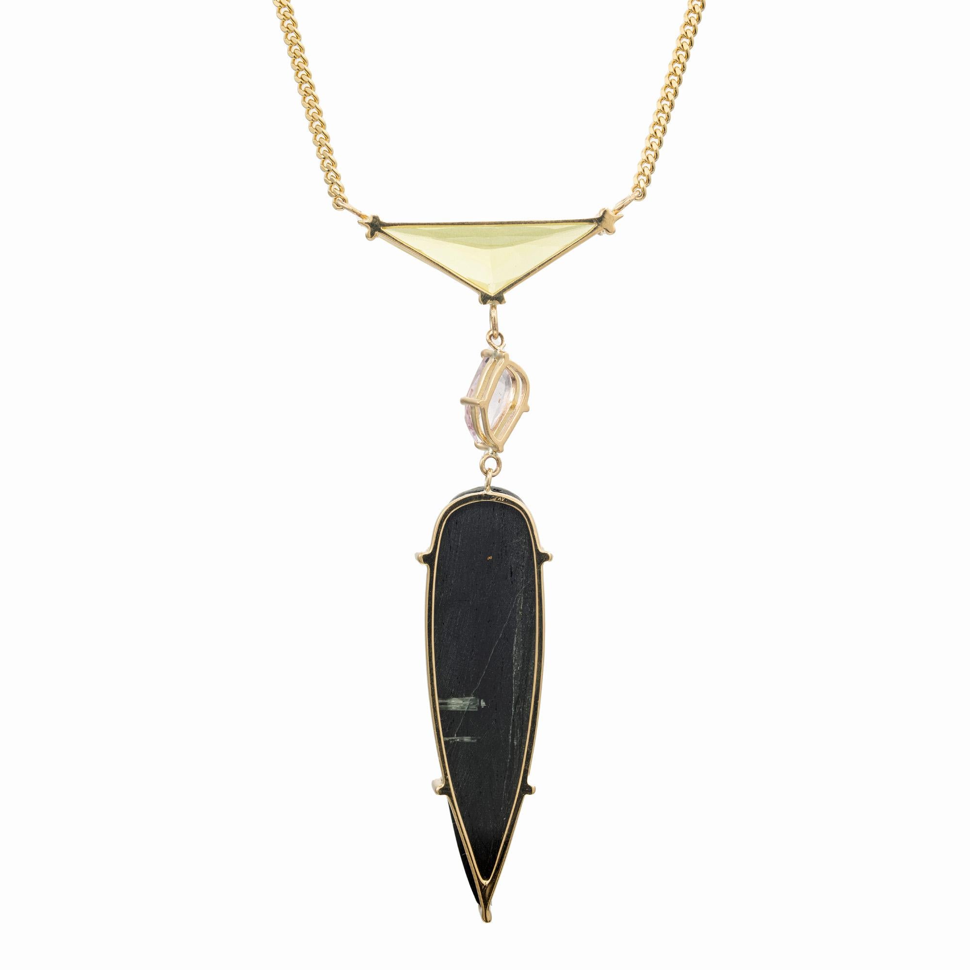 Peter Suchy 23.14 Carat Tourmaline Beryl Topaz Yellow Gold Pendant Necklace In New Condition For Sale In Stamford, CT