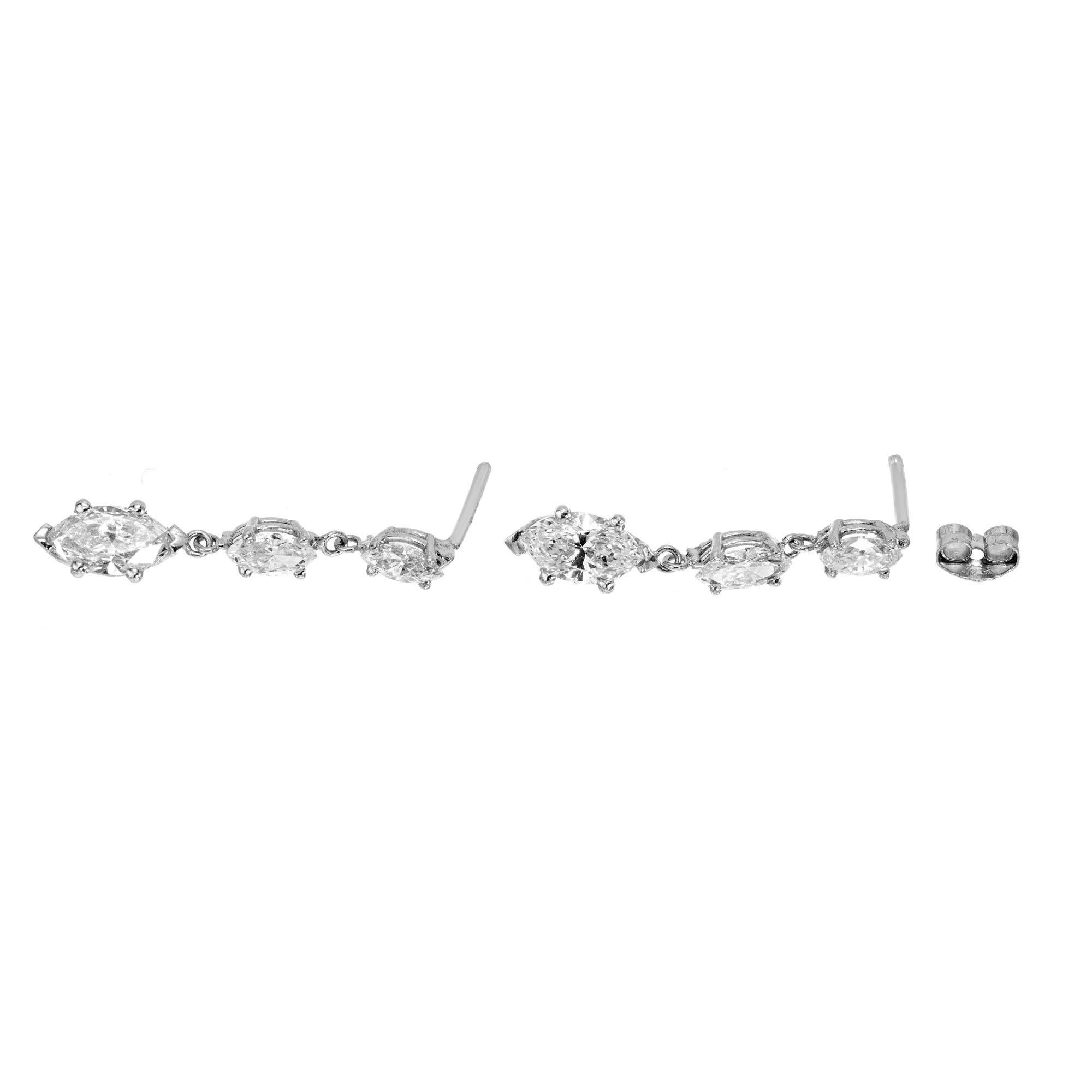 Marquise Cut Peter Suchy EGL 2.32 Carat Marquise Triple Diamond Platinum Dangle Earrings For Sale