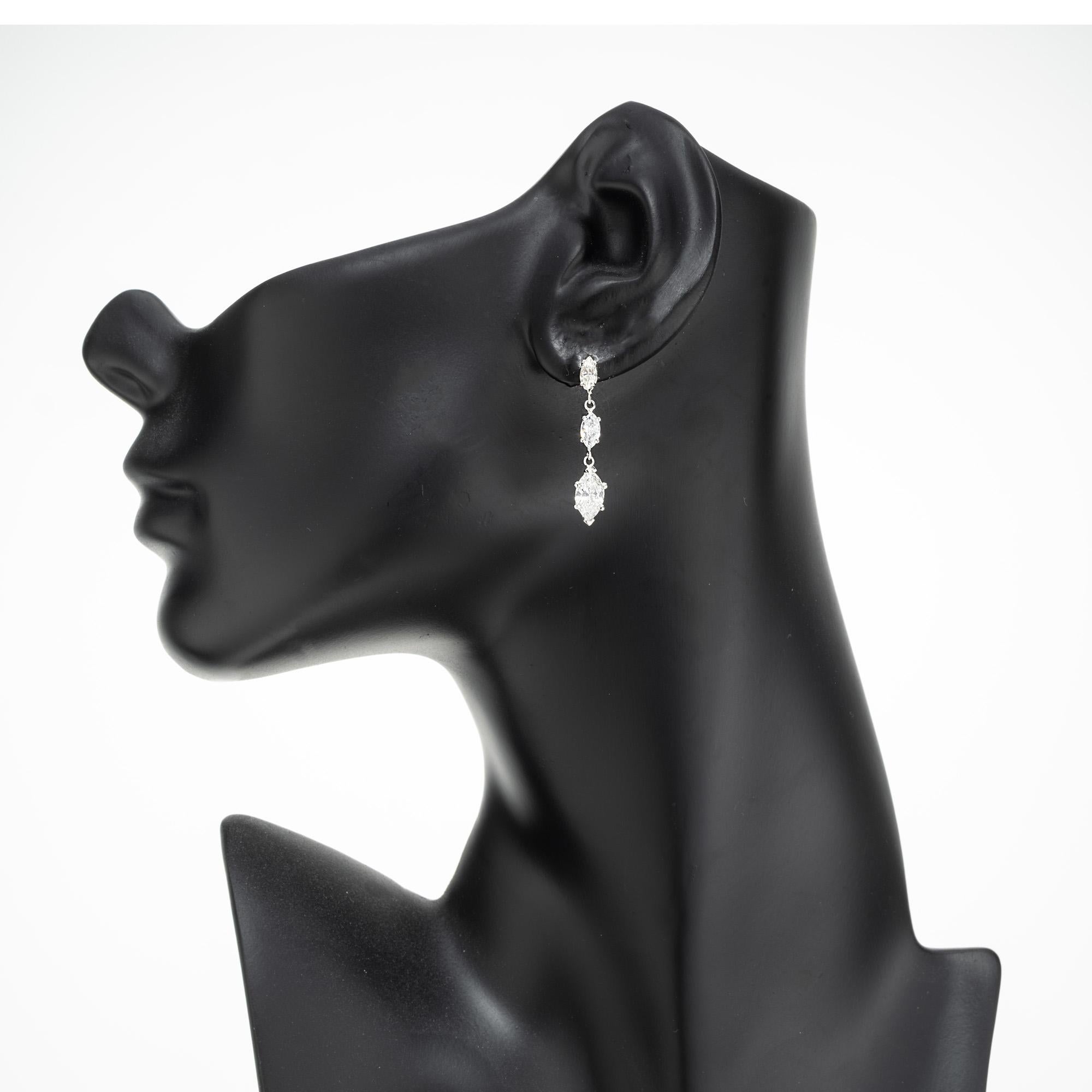 Peter Suchy EGL 2.32 Carat Marquise Triple Diamond Platinum Dangle Earrings For Sale 2