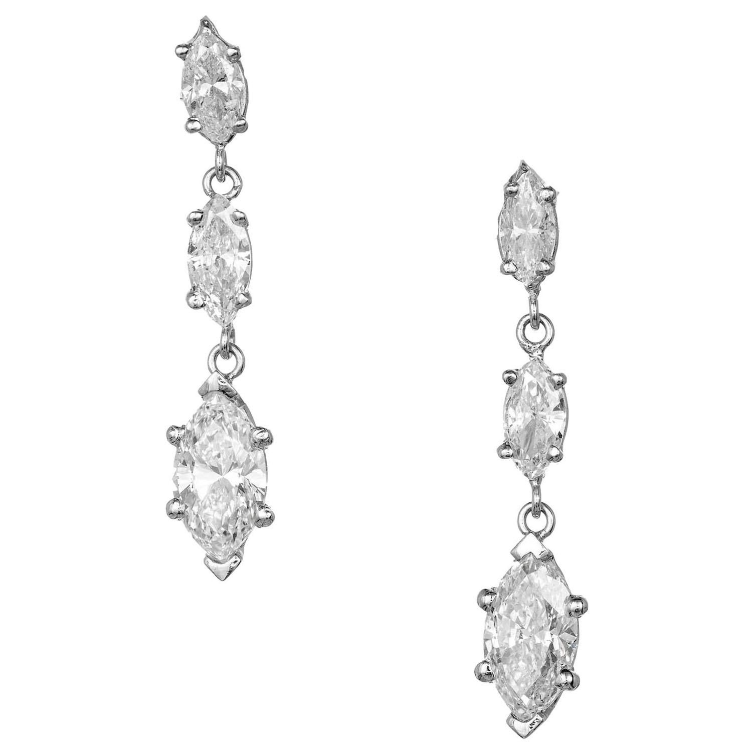 Peter Suchy 2.32 Carat Marquise Triple Diamond Platinum Dangle Earrings For Sale