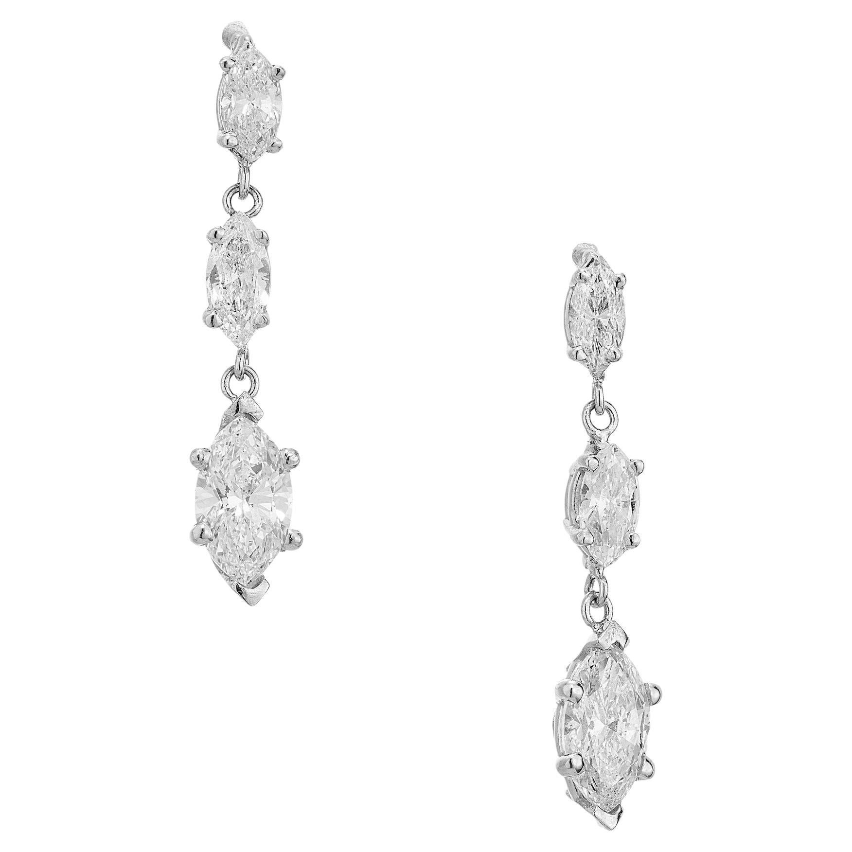 Peter Suchy EGL 2.32 Carat Marquise Triple Diamond Platinum Dangle Earrings For Sale