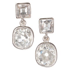 Peter Suchy 2.32 Carat Old Mine Cut Step Diamond Platinum Dangle Earrings