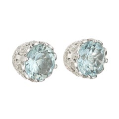 Peter Suchy 2.34 Carat Aquamarines Diamond White Gold Stud Earrings