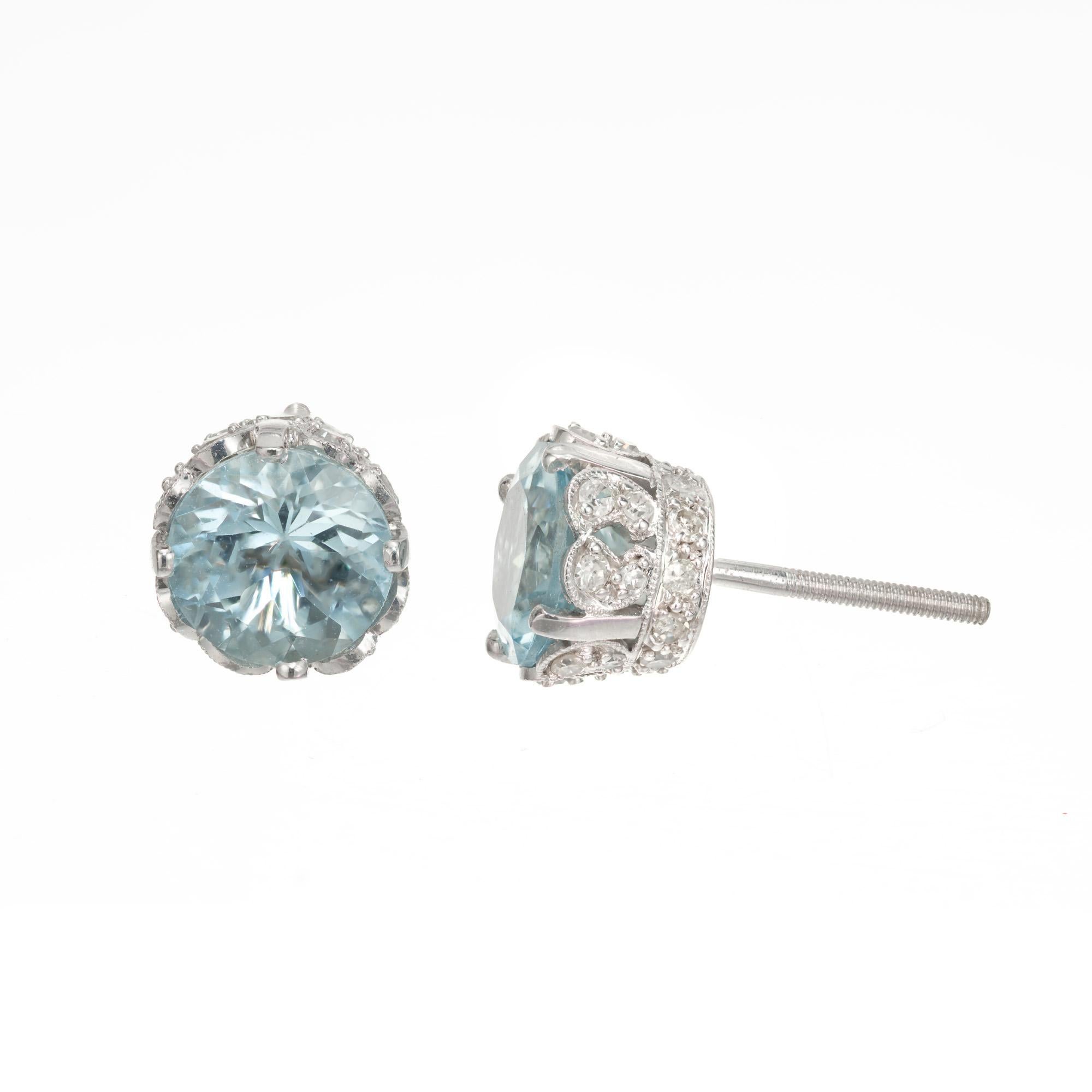Peter Suchy 2.34 Carat Aquamarines Diamond White Gold Stud Earrings In New Condition For Sale In Stamford, CT