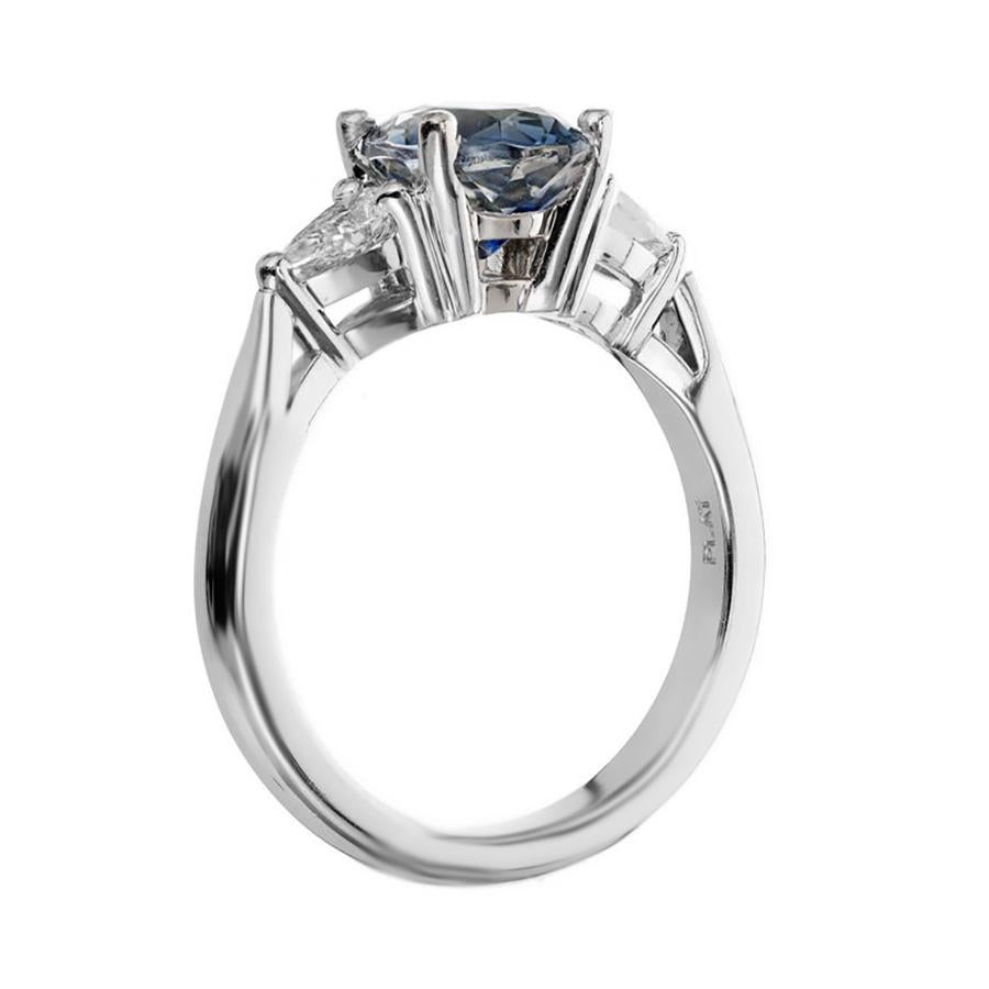 Peter Suchy Bague de fiançailles en platine avec saphir bleu de 2,35 carats et diamant poire en vente 3