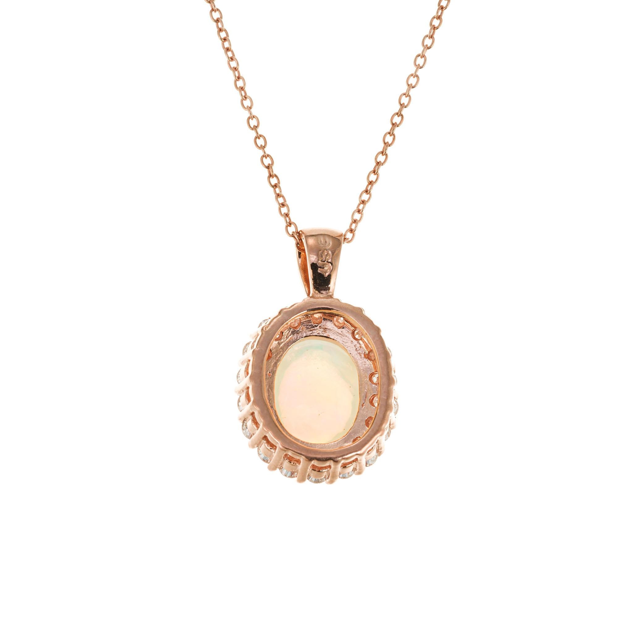 Oval Cut Peter Suchy 2.38 Carat Opal Diamond Halo Rose Gold Pendant Necklace For Sale