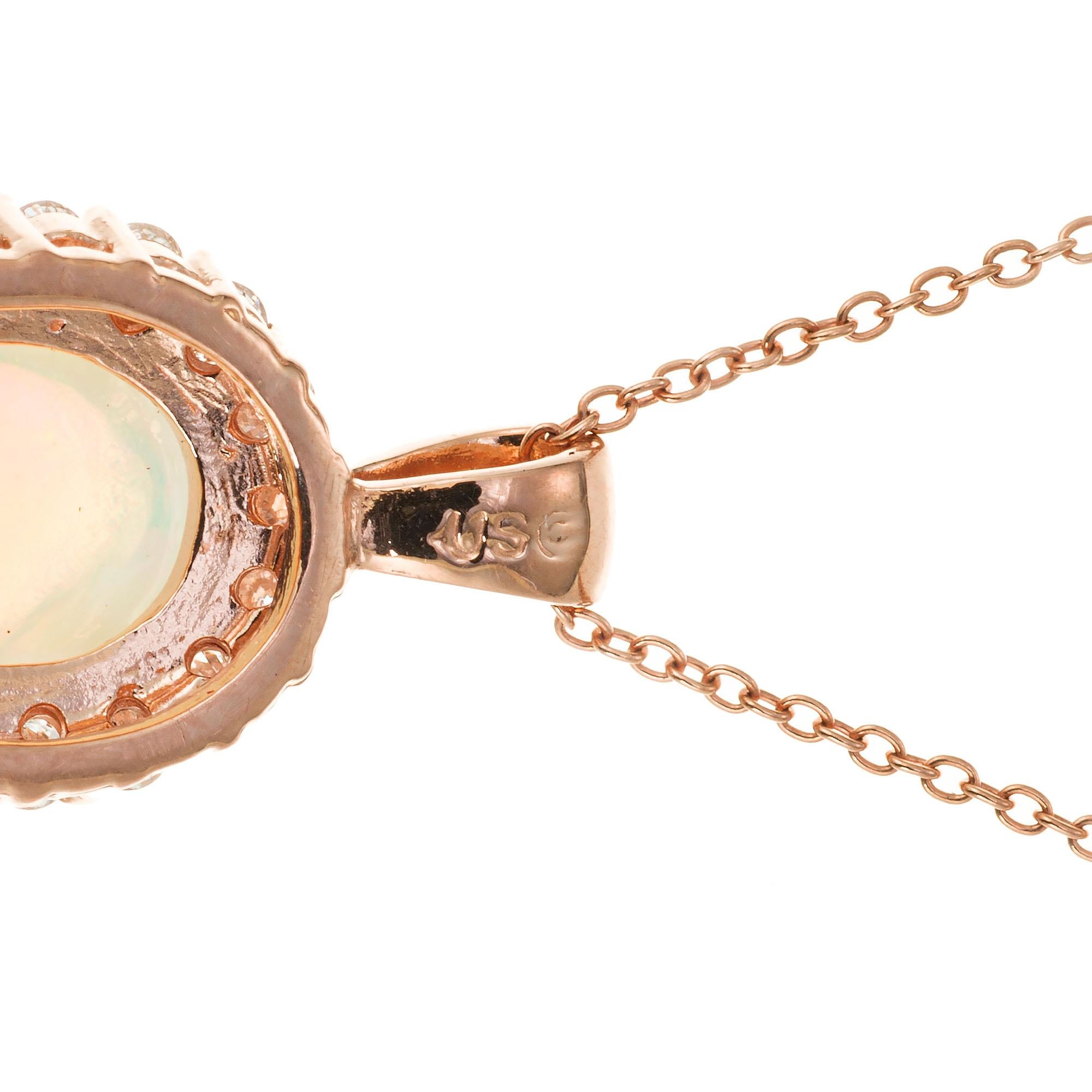 Peter Suchy 2.38 Carat Opal Diamond Halo Rose Gold Pendant Necklace  In New Condition For Sale In Stamford, CT