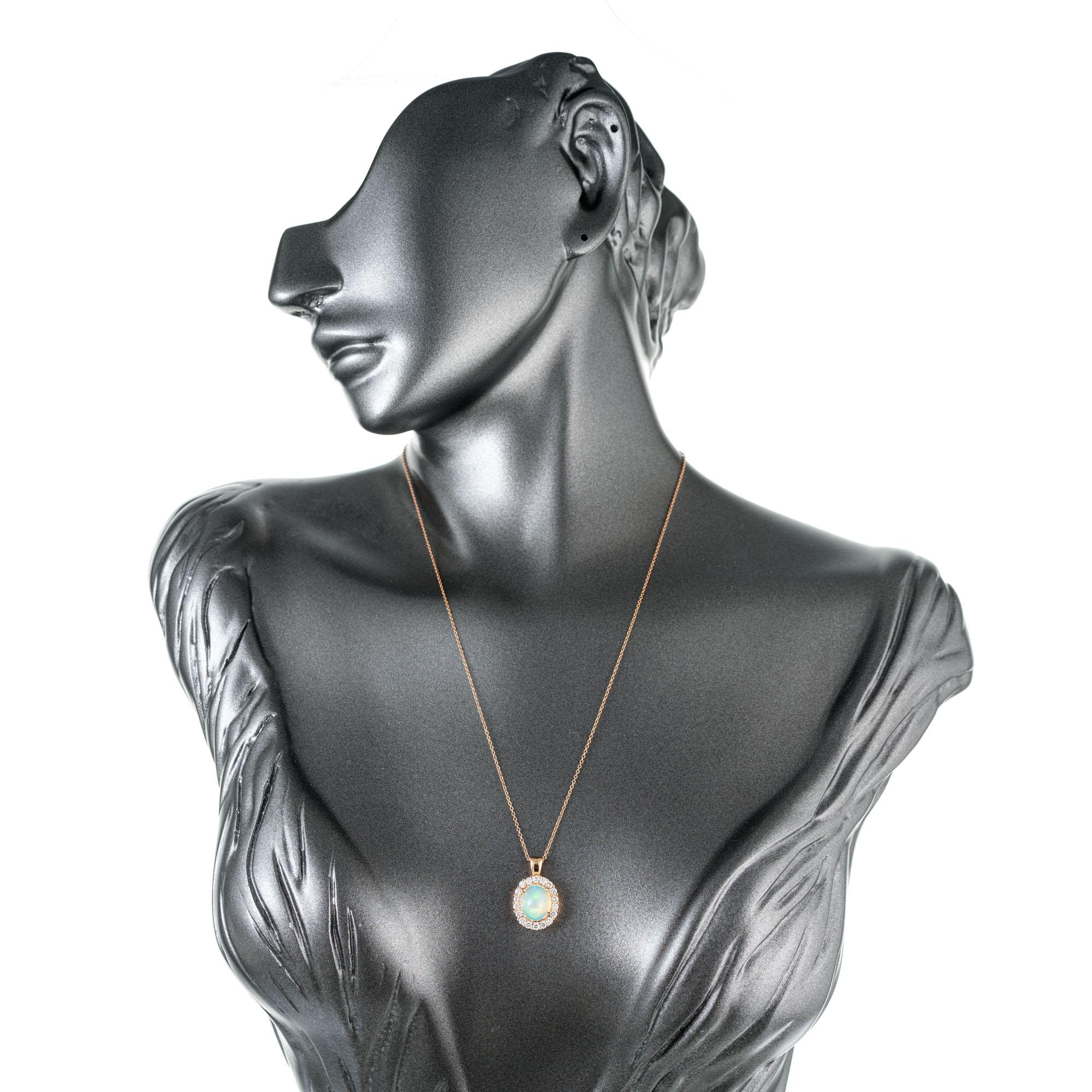 Women's Peter Suchy 2.38 Carat Opal Diamond Halo Rose Gold Pendant Necklace For Sale
