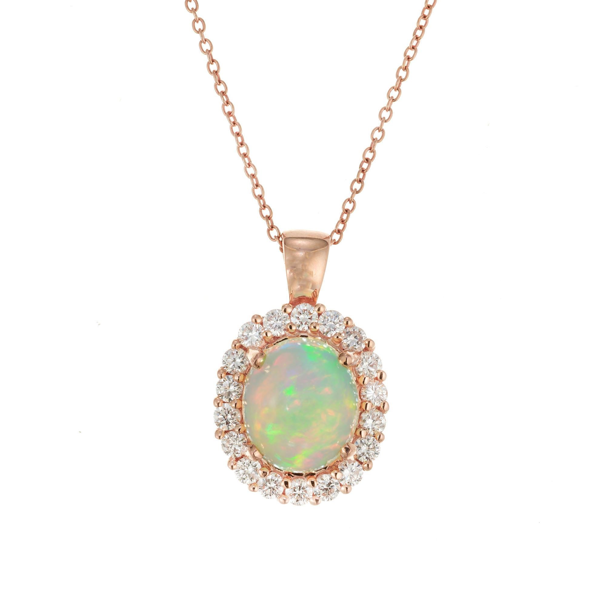 Peter Suchy 2.38 Carat Opal Diamond Halo Rose Gold Pendant Necklace 