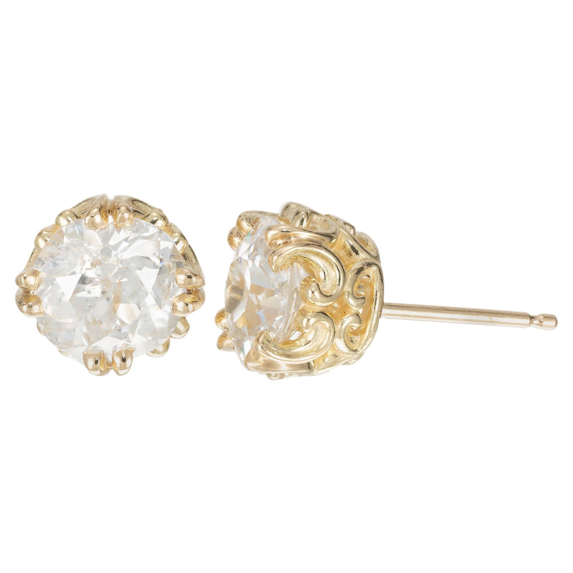 Peter Suchy 2.41 Carat Diamond Yellow Gold Stud Earrings For Sale