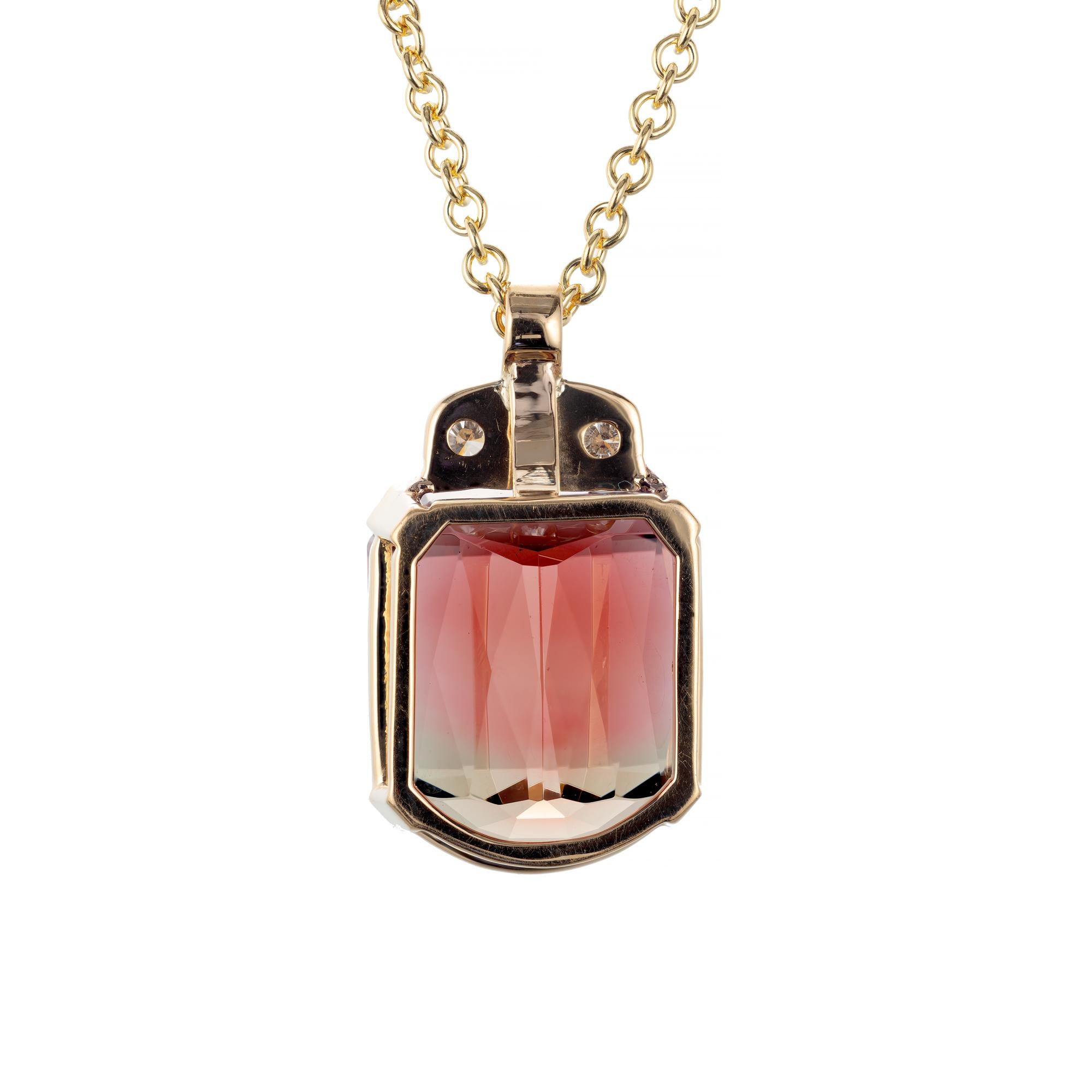 Round Cut Peter Suchy 24.39 Carat Pink Tourmaline Diamond Yellow Gold Pendant Necklace For Sale