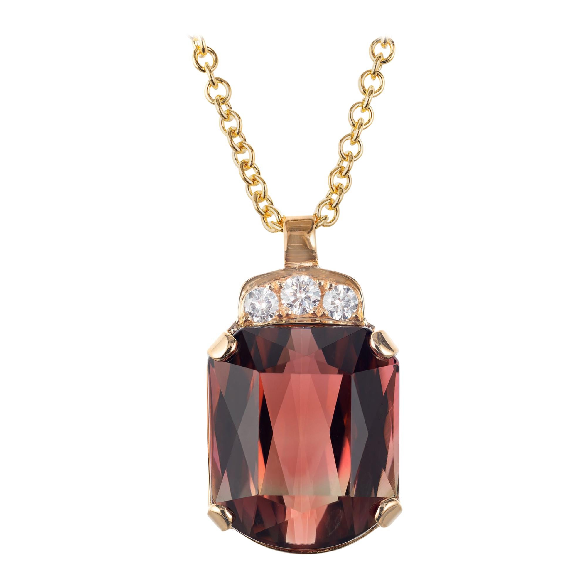 Peter Suchy 24.39 Carat Pink Tourmaline Diamond Yellow Gold Pendant Necklace For Sale