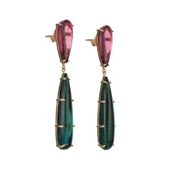 Peter Suchy 25.46 Pink Green Tourmaline Dangle Earrings