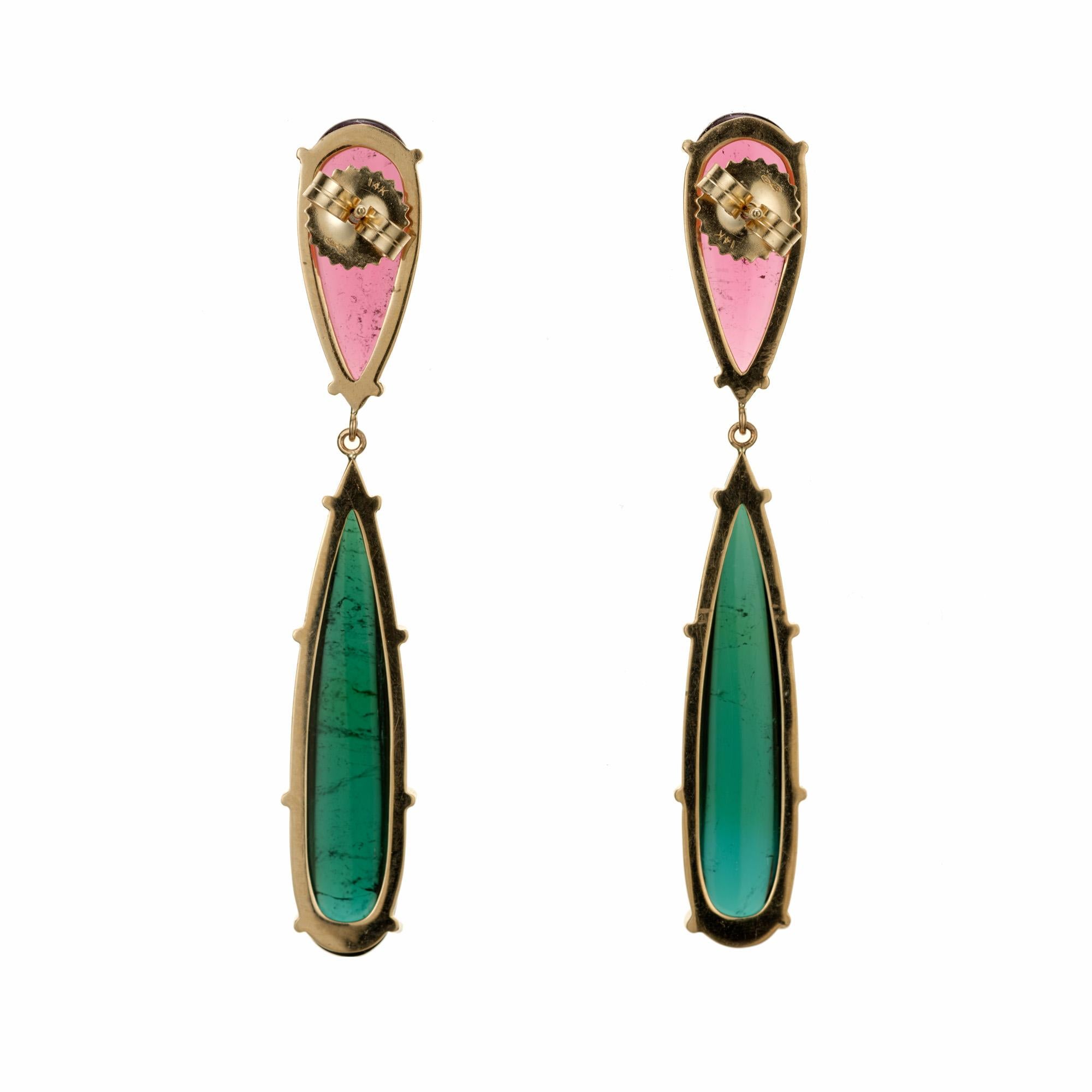 pink and green drop earrings