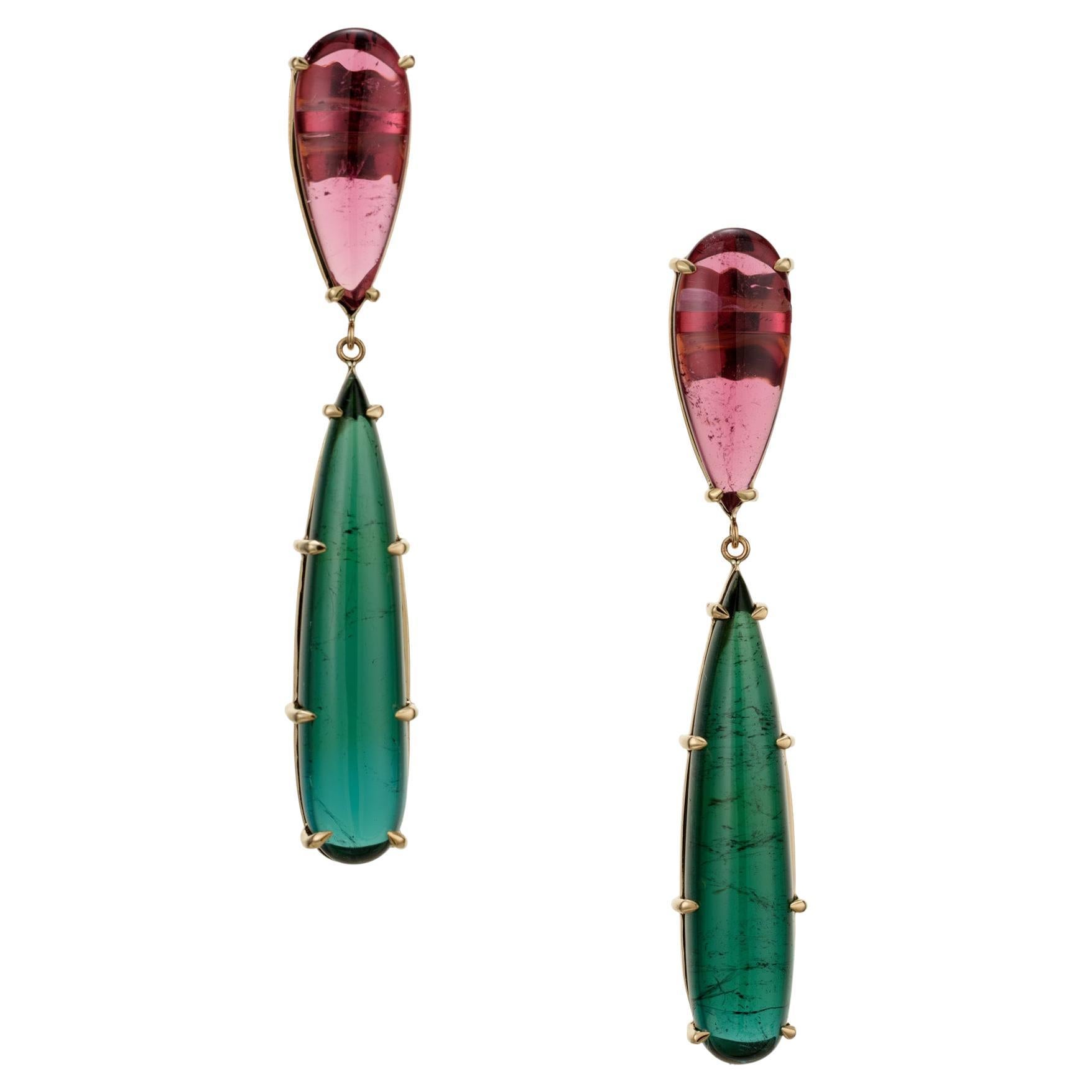 Peter Suchy 25.46 Pink Green Tourmaline Dangle Earrings