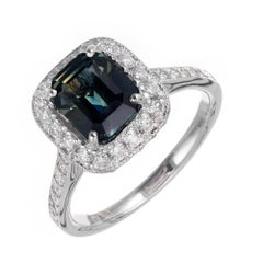 Peter Suchy 2.55 Carat Green Blue Sapphire Diamond Platinum Engagement Ring