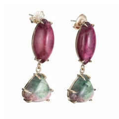 Peter Suchy 25.50 Carat Tourmaline Yellow Gold Dangle Earrings